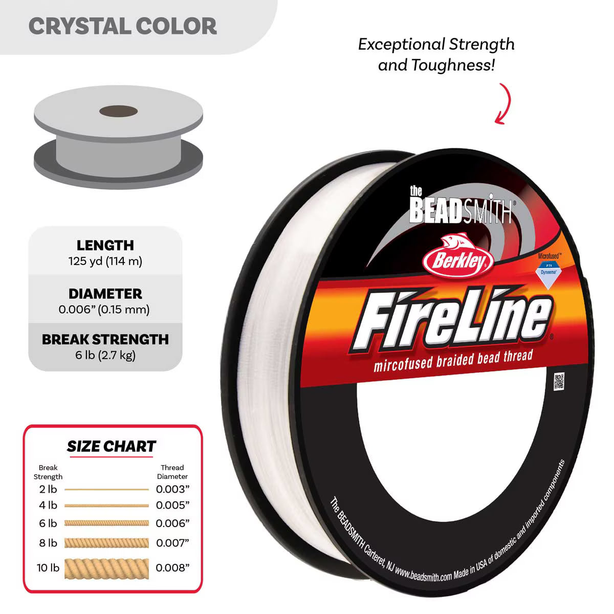 FireLine Beading Thread – 6 lb Crystal | .006” / .15mm | 125 Yard Spool