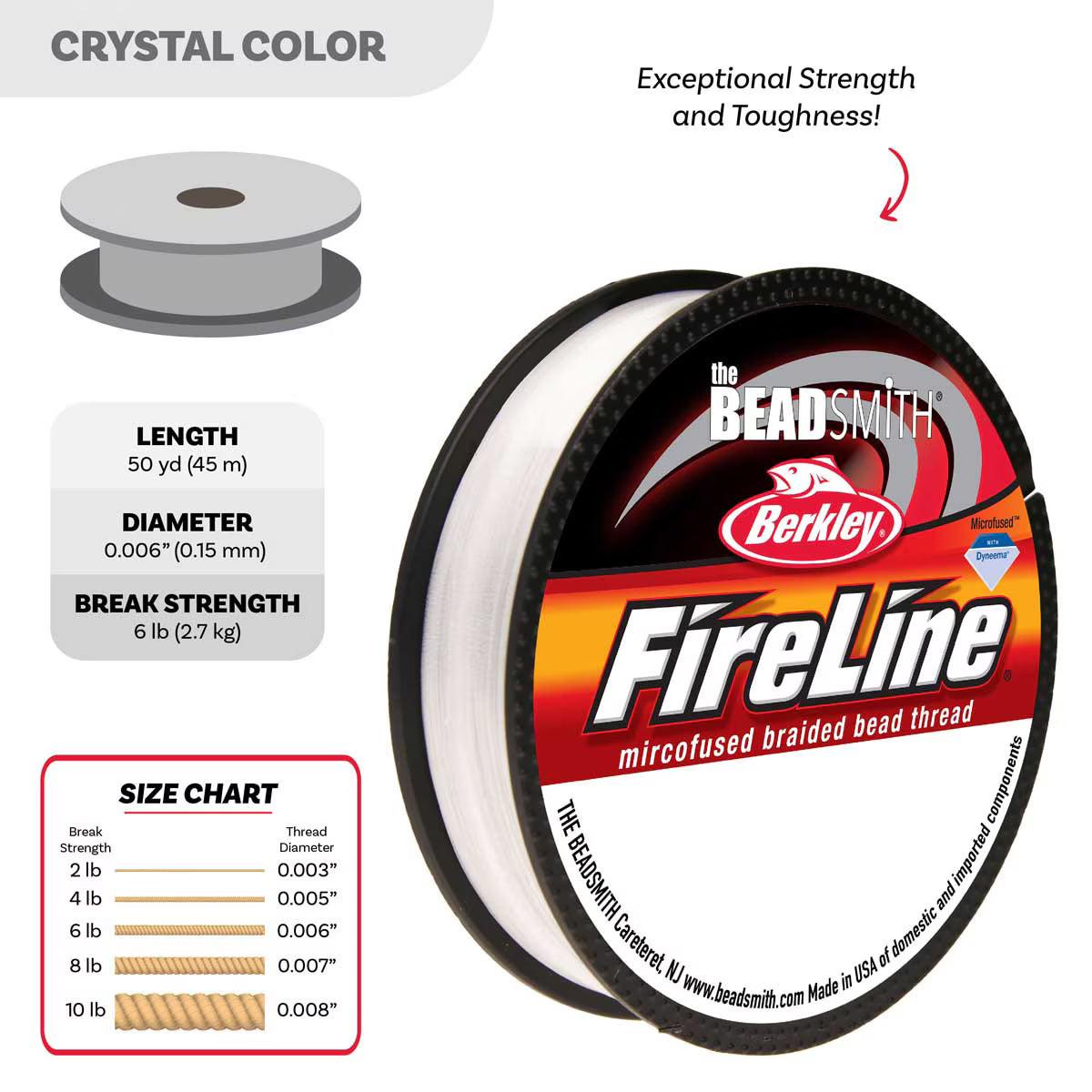 FireLine Beading Thread – 6 lb Crystal | .006” / .15mm | 50 Yard Spool