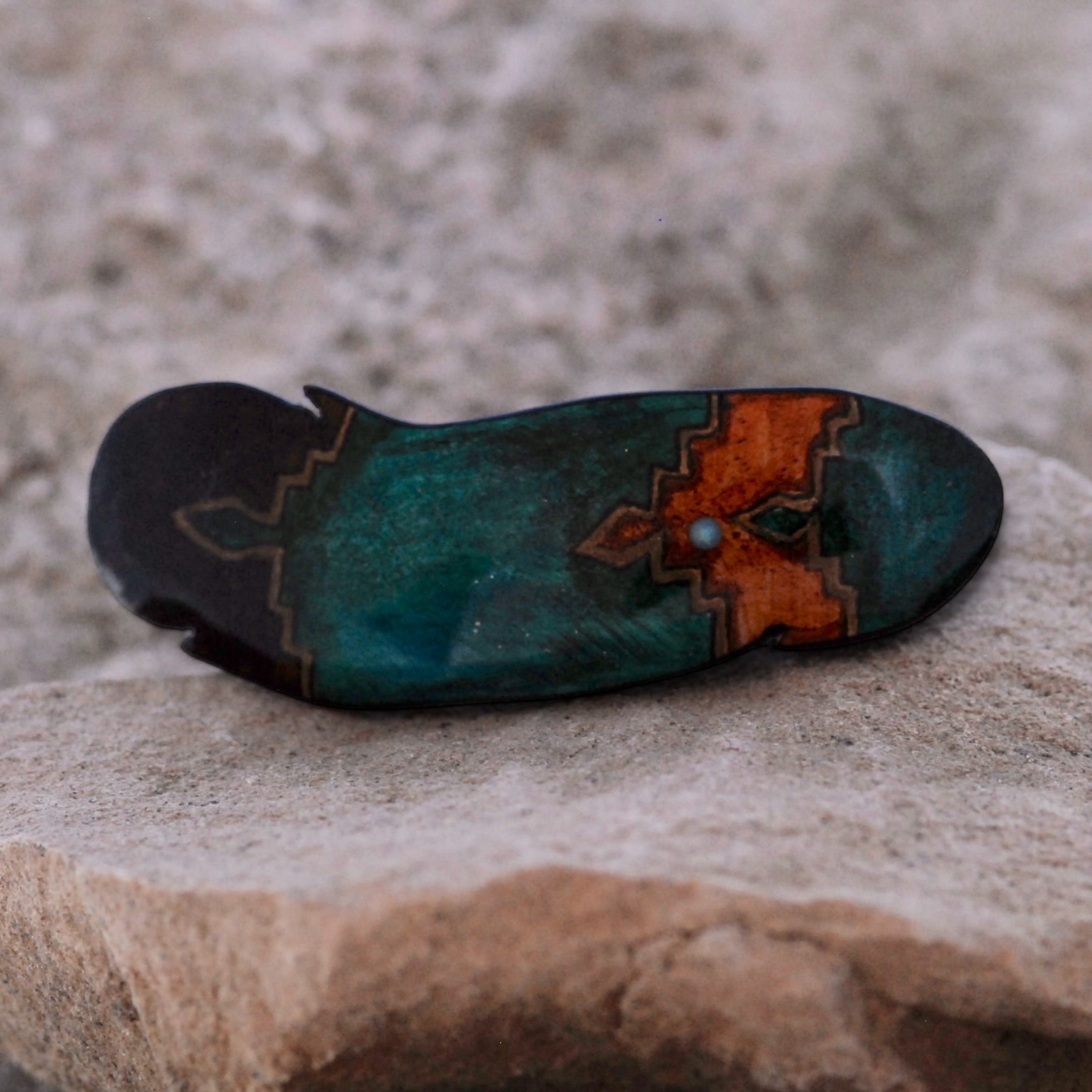 Antler Indian Feather Barrette - Teal