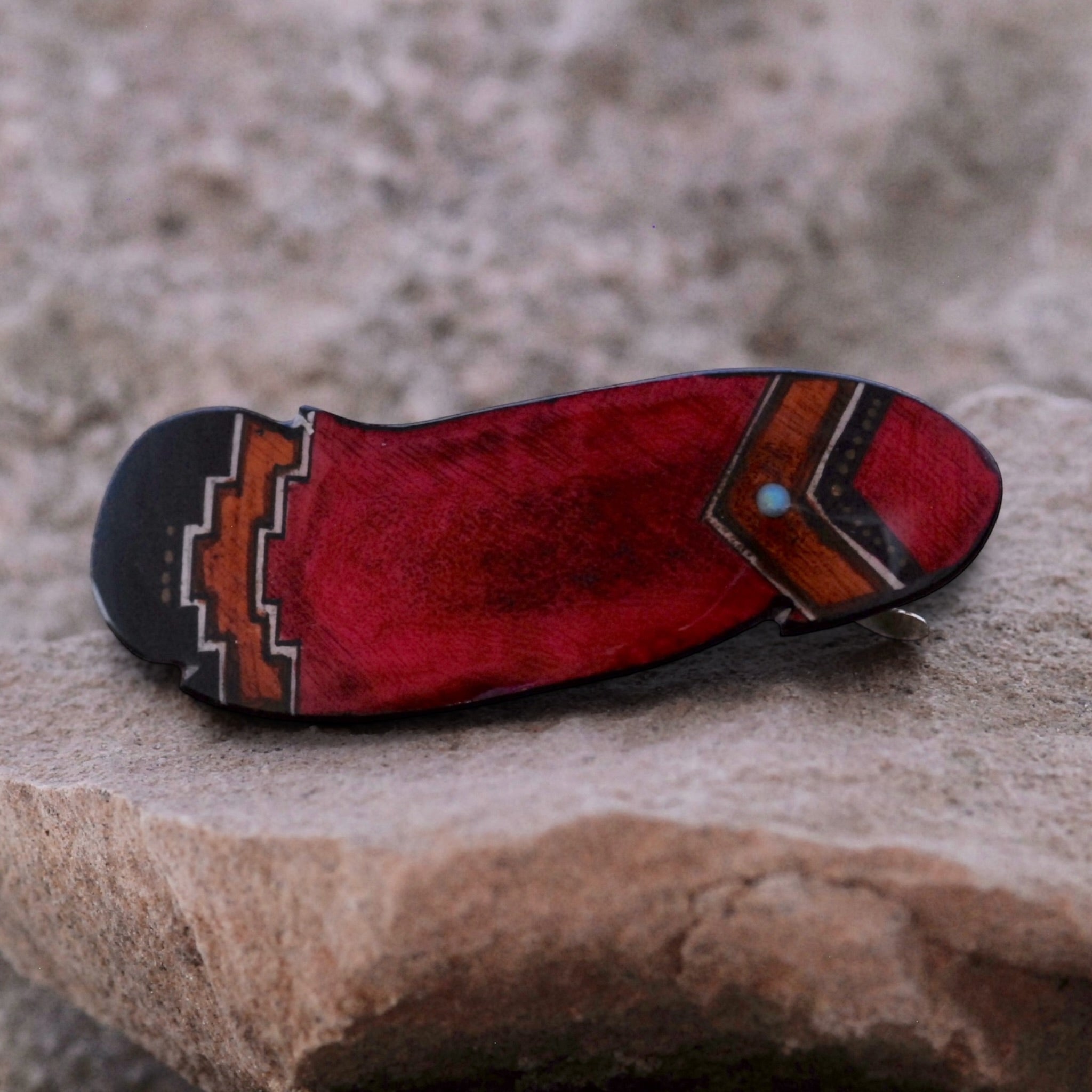 Antler Indian Feather Barrette - Red