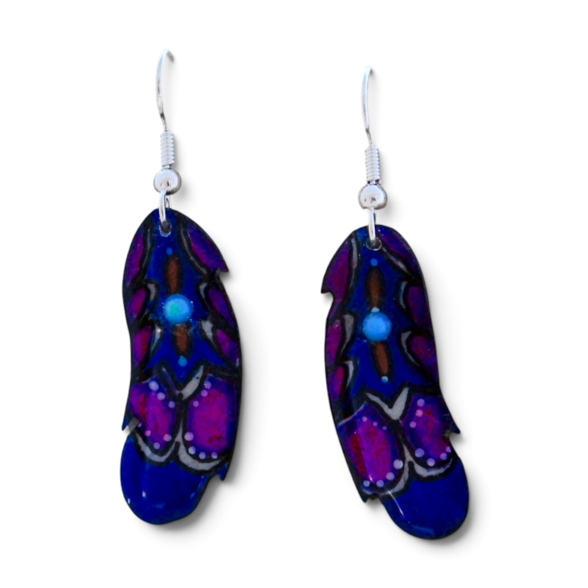 Antler Indian Feather Earrings - Purple