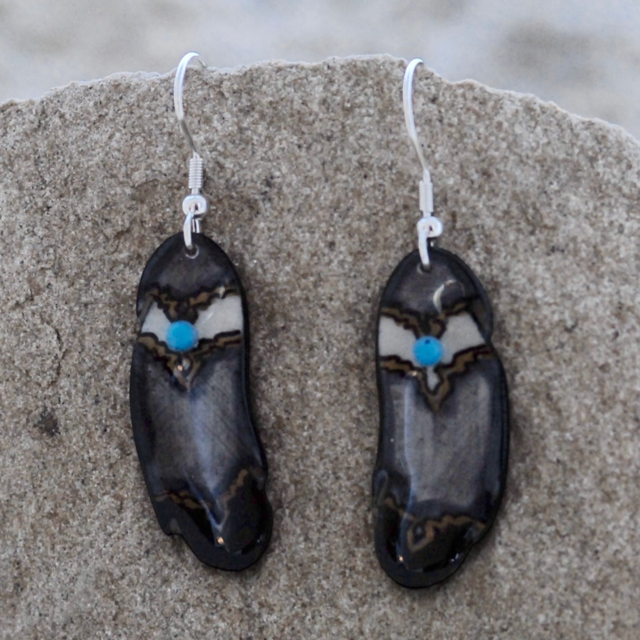 Antler Indian Feather Earrings - Black