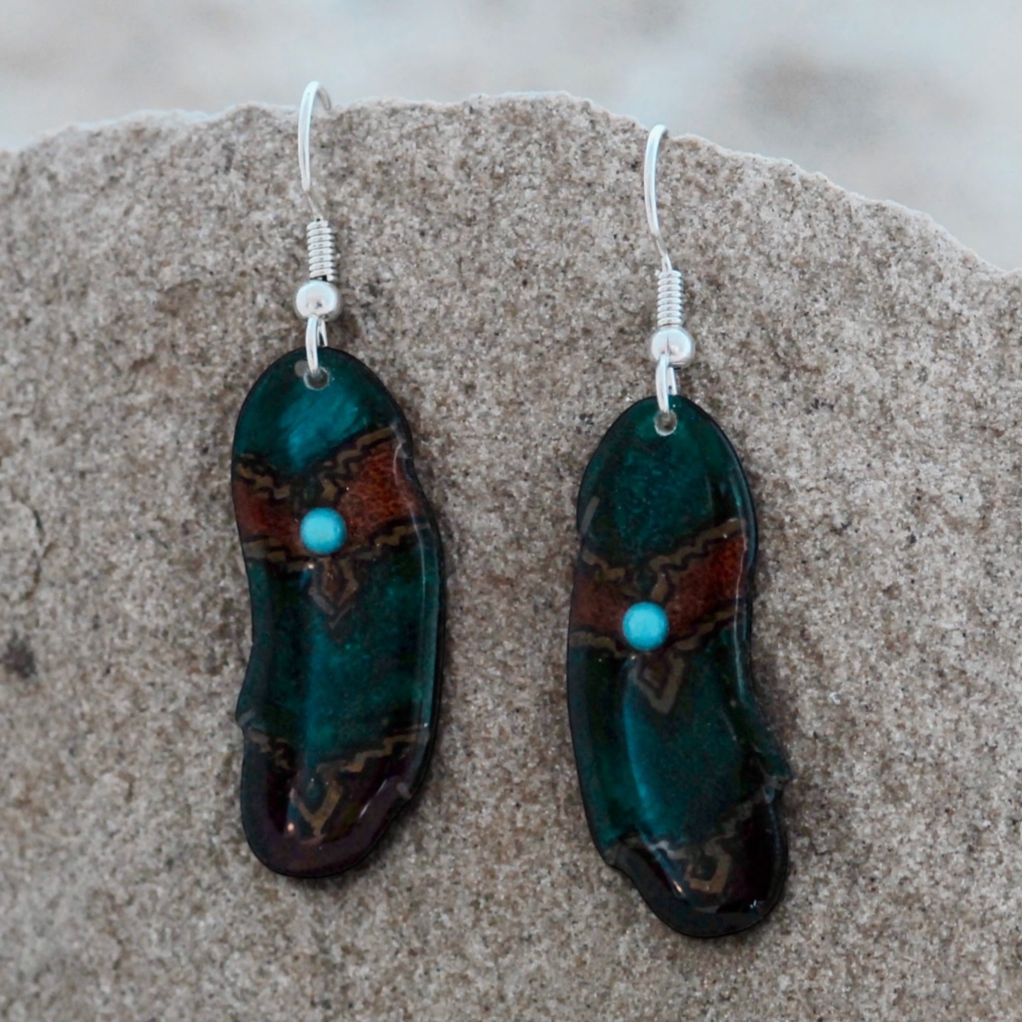 Antler Indian Feather Earrings - Teal