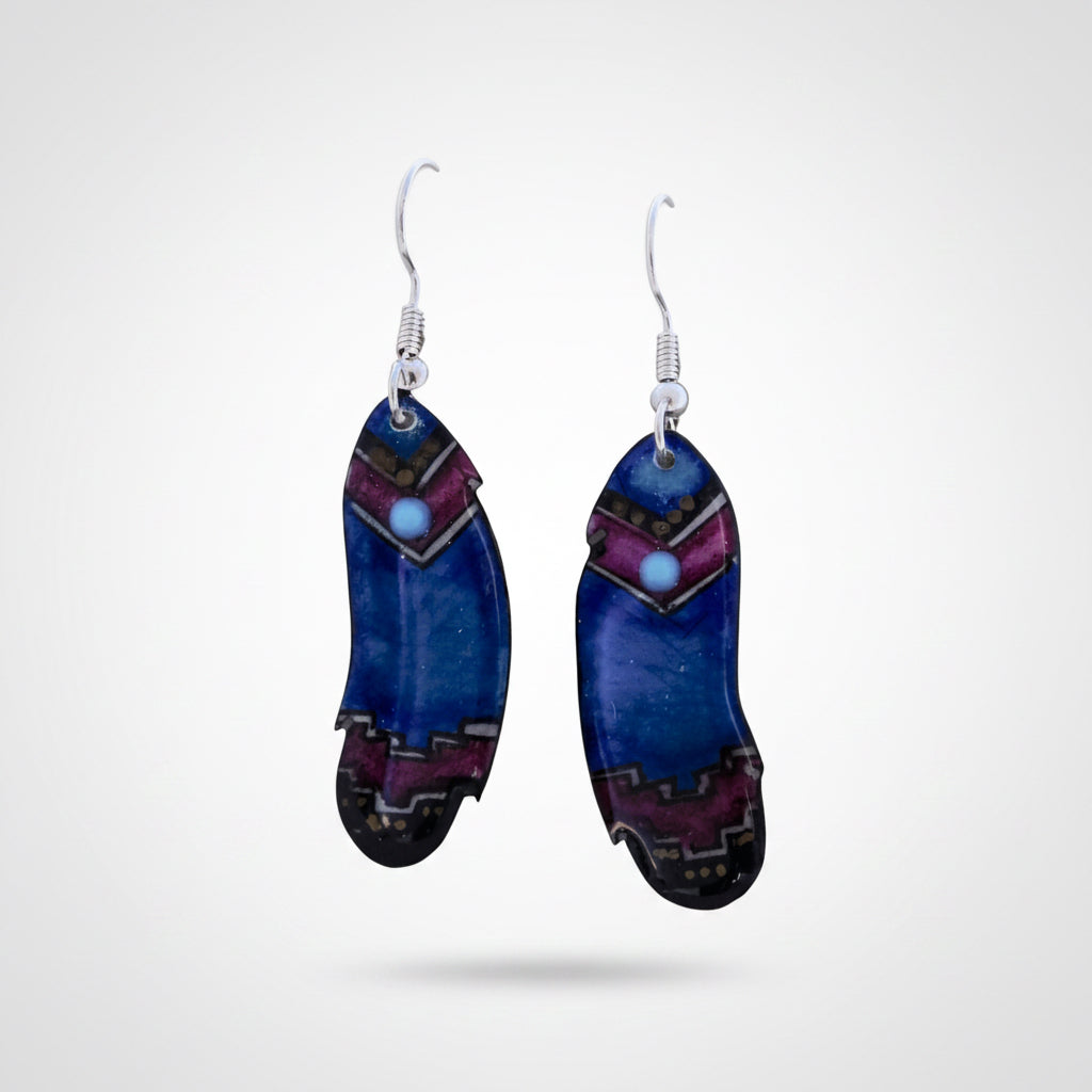 Antler Indian Feather Earrings - Blue