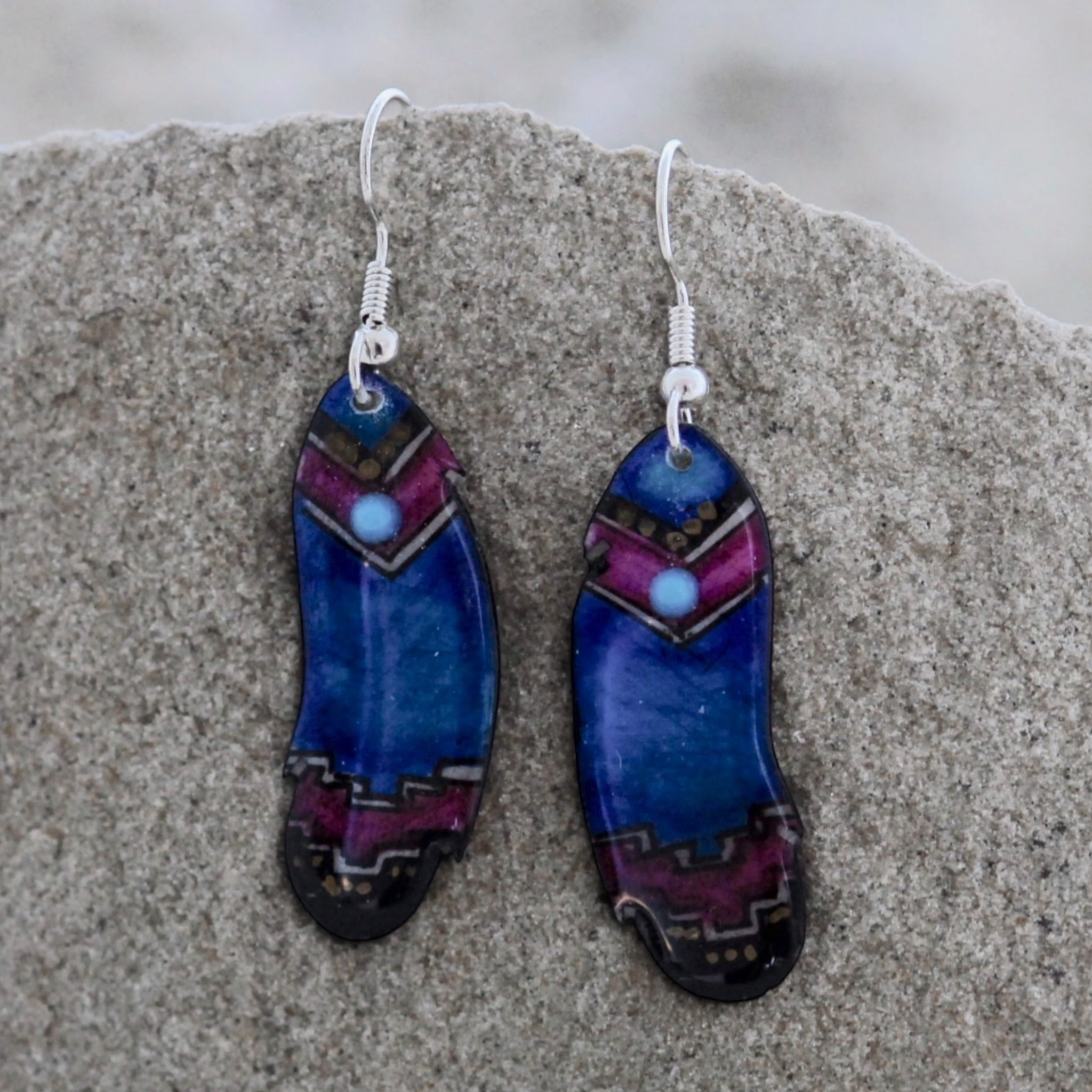 Antler Indian Feather Earrings - Blue