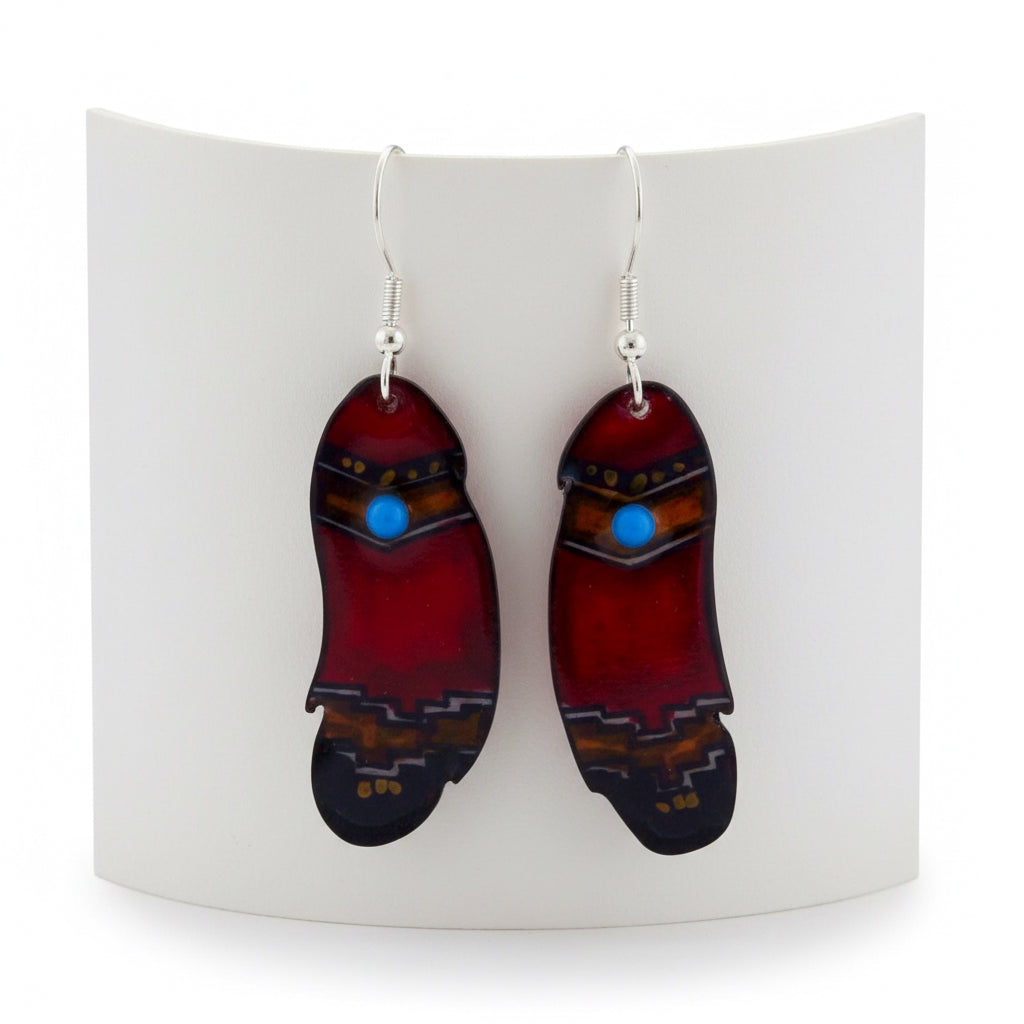 Antler Indian Feather Earrings - Red
