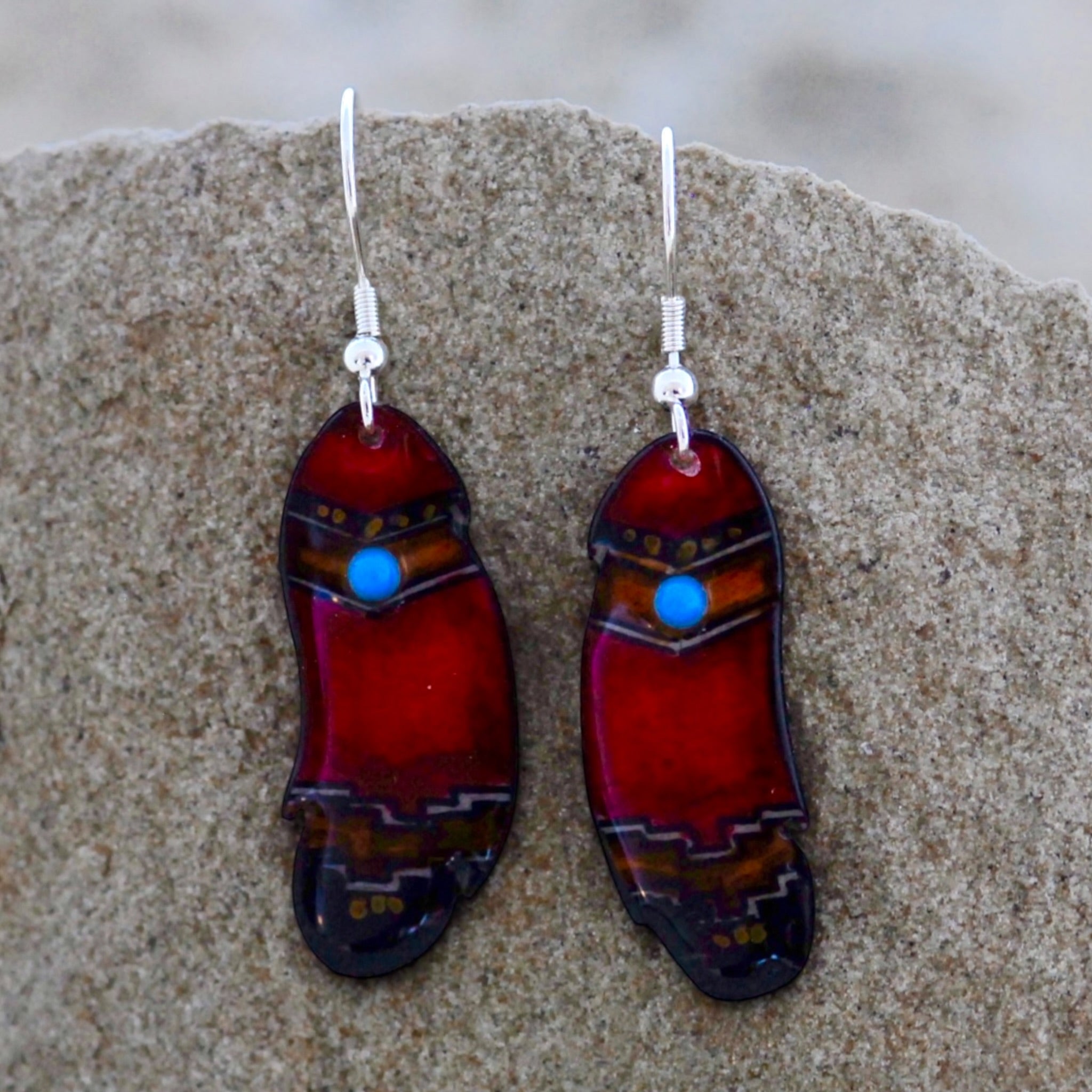 Antler Indian Feather Earrings - Red