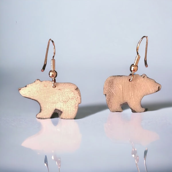 Red Walking Bear Earrings - Handmade Moose Antler Jewelry