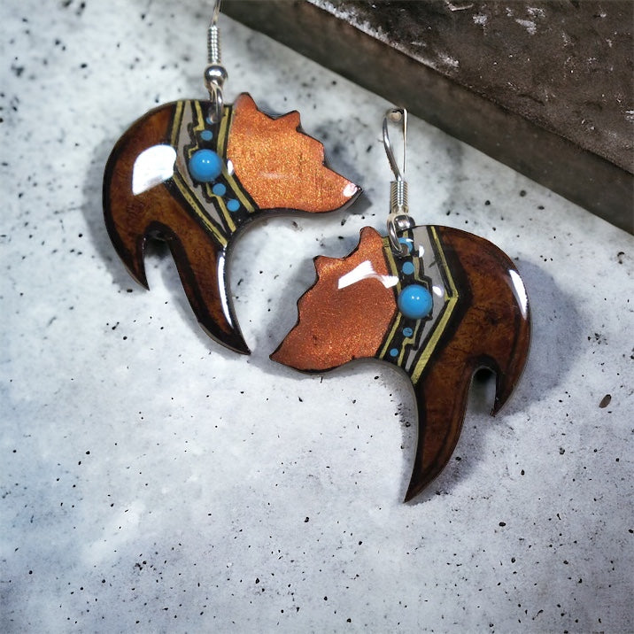 Black Bear Copper Earring - Brown - Handmade Moose Antler Jewelry