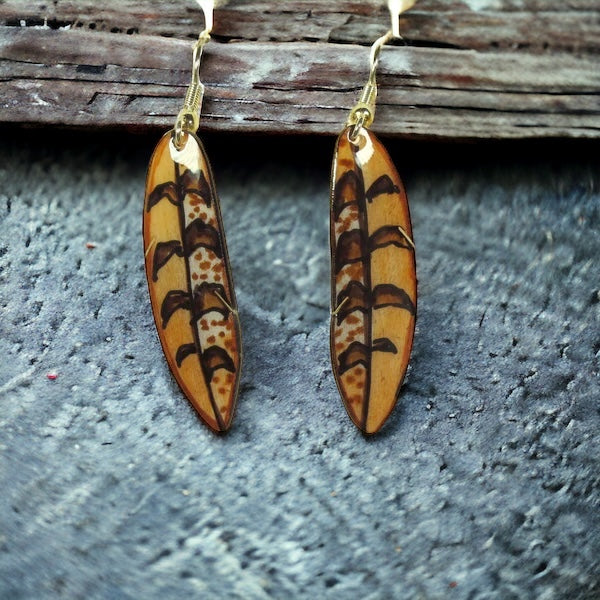 Antler Falcon Feather Earrings - Brown