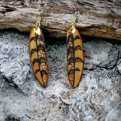 Brown  Falcon Feather Earring - Hand Painted Moose Antler Jewelry