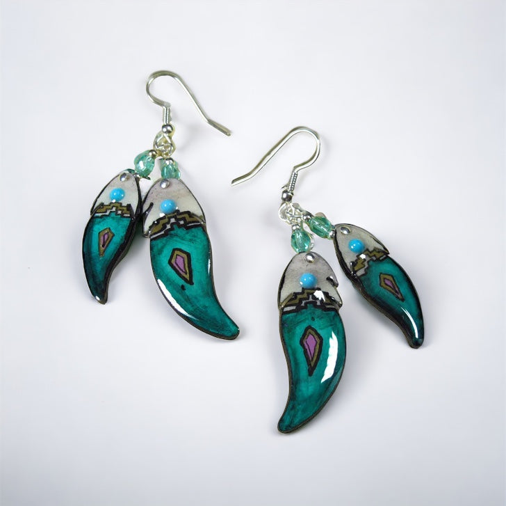 Teal Double Soaring Feather Earrings - Handmade Moose Antler Jewelry