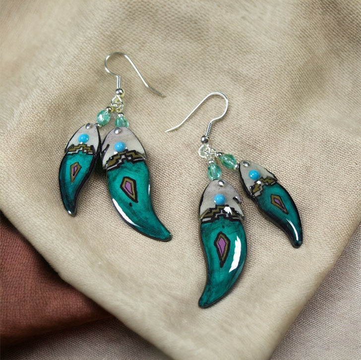 Teal Double Soaring Feather Earrings - Handmade Moose Antler Jewelry