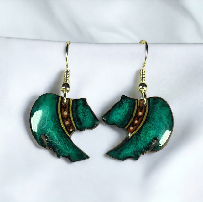 Teal Green Grizzley Bear Earrings - Handmade Moose Antler Jewelry