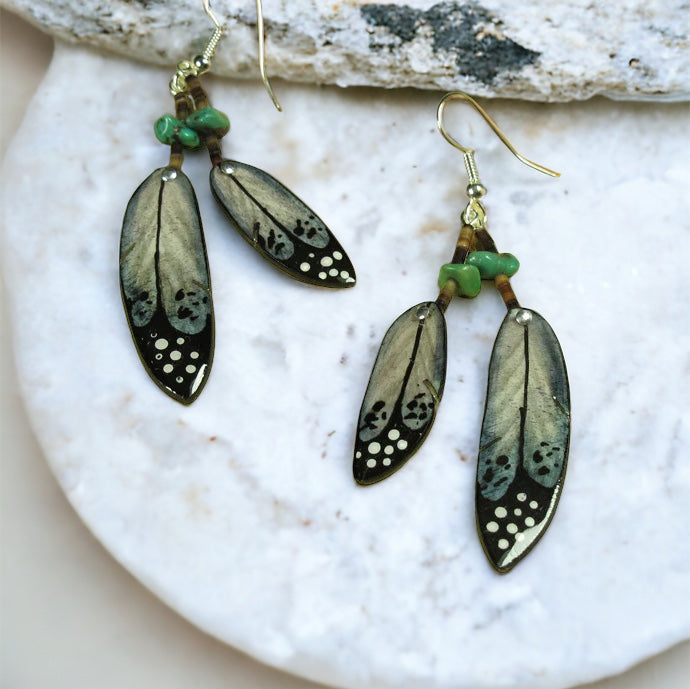 Black Double Falcon Feather Earrings- Handmade Moose Antler Jewelry