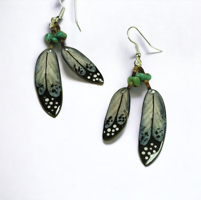 Black Double Falcon Feather Earrings- Handmade Moose Antler Jewelry