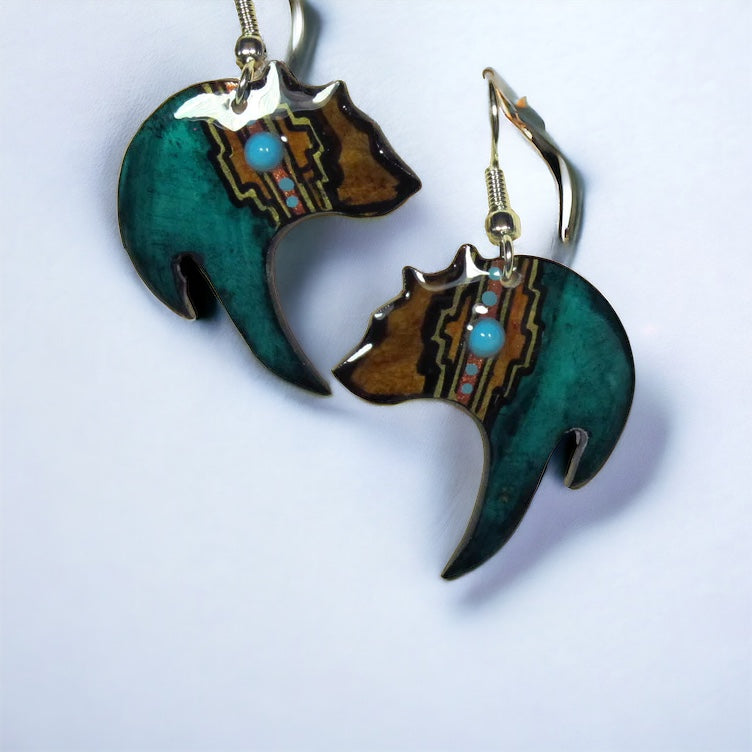 Black Bear Earrings - Teal - Handmade Moose Antler Jewelry