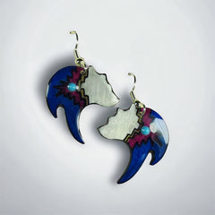 Black Bear Earrings - Blue - Handmade Moose Antler Jewelry