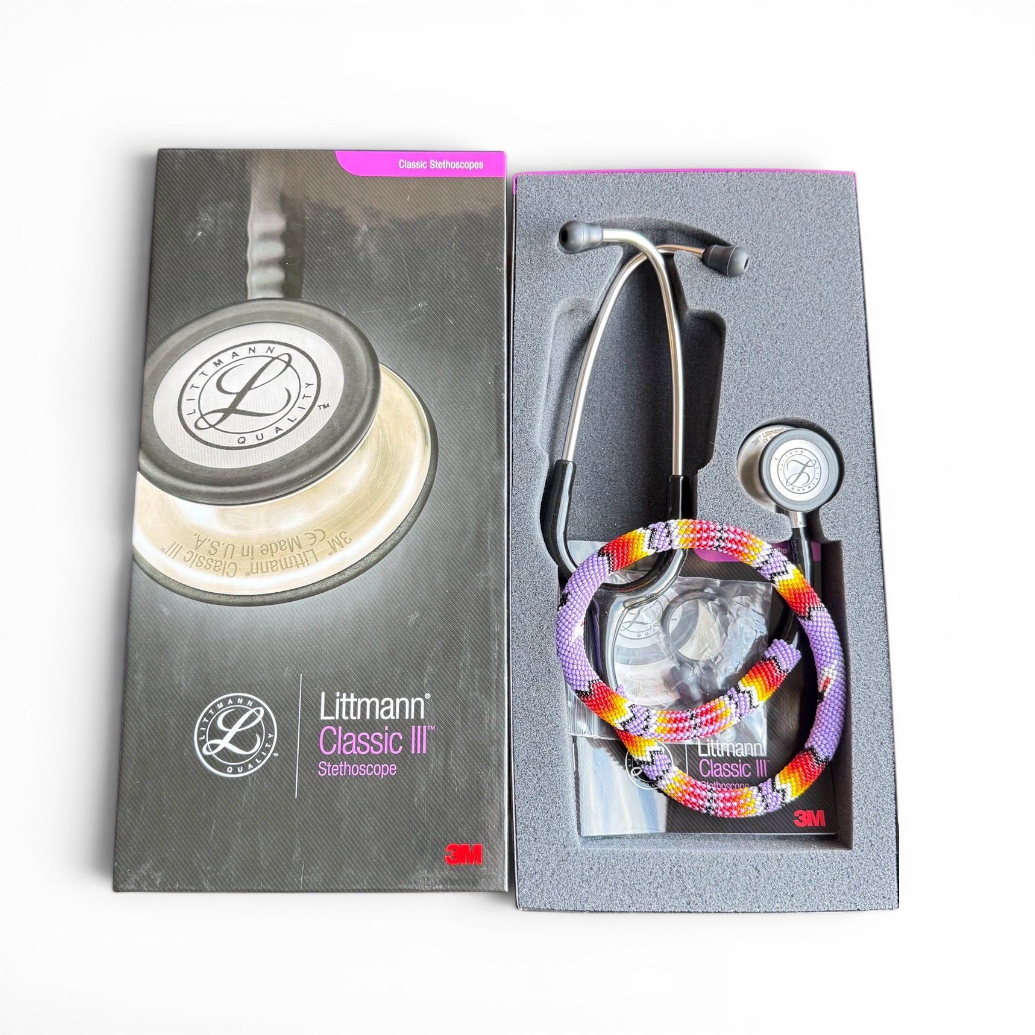 Navajo Beaded Littmann Classic III Stethoscope – Purple Feather Design