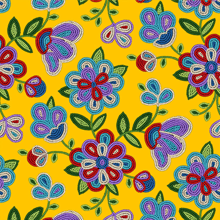 Tucson Beaded Floral Gold Fabric | Ribbon Skirt Fabric