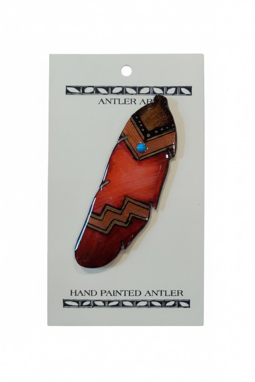 Antler Single Feather Pin - Red