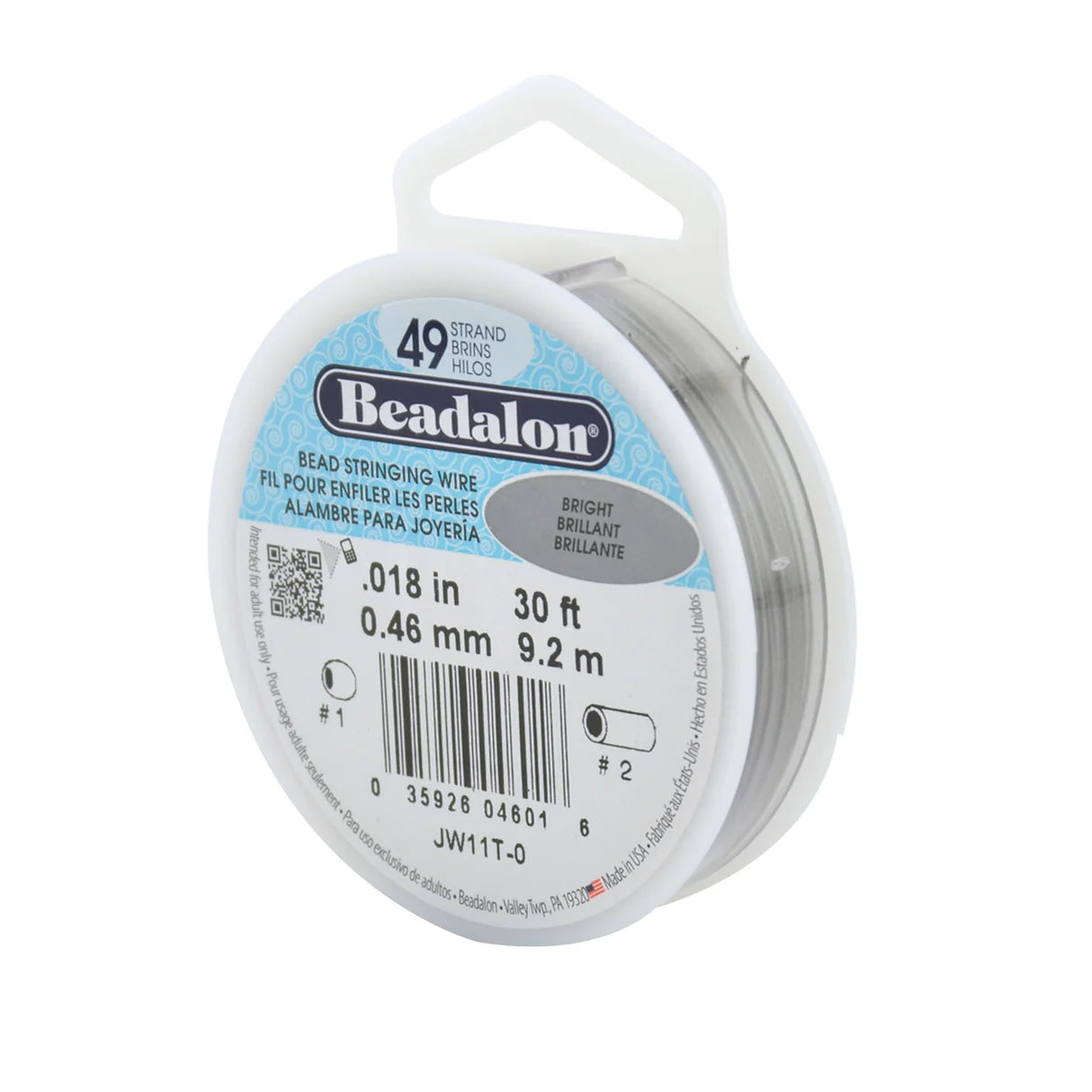 Beadalon 49-Strand Beading Wire – Bright | .018” (0.46 mm) | 30 Ft Spool