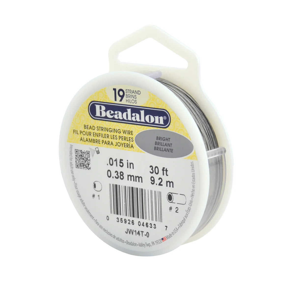 Beadalon 19-Strand Beading Wire – Bright | .015” (0.38 mm) | 30 Ft Spool