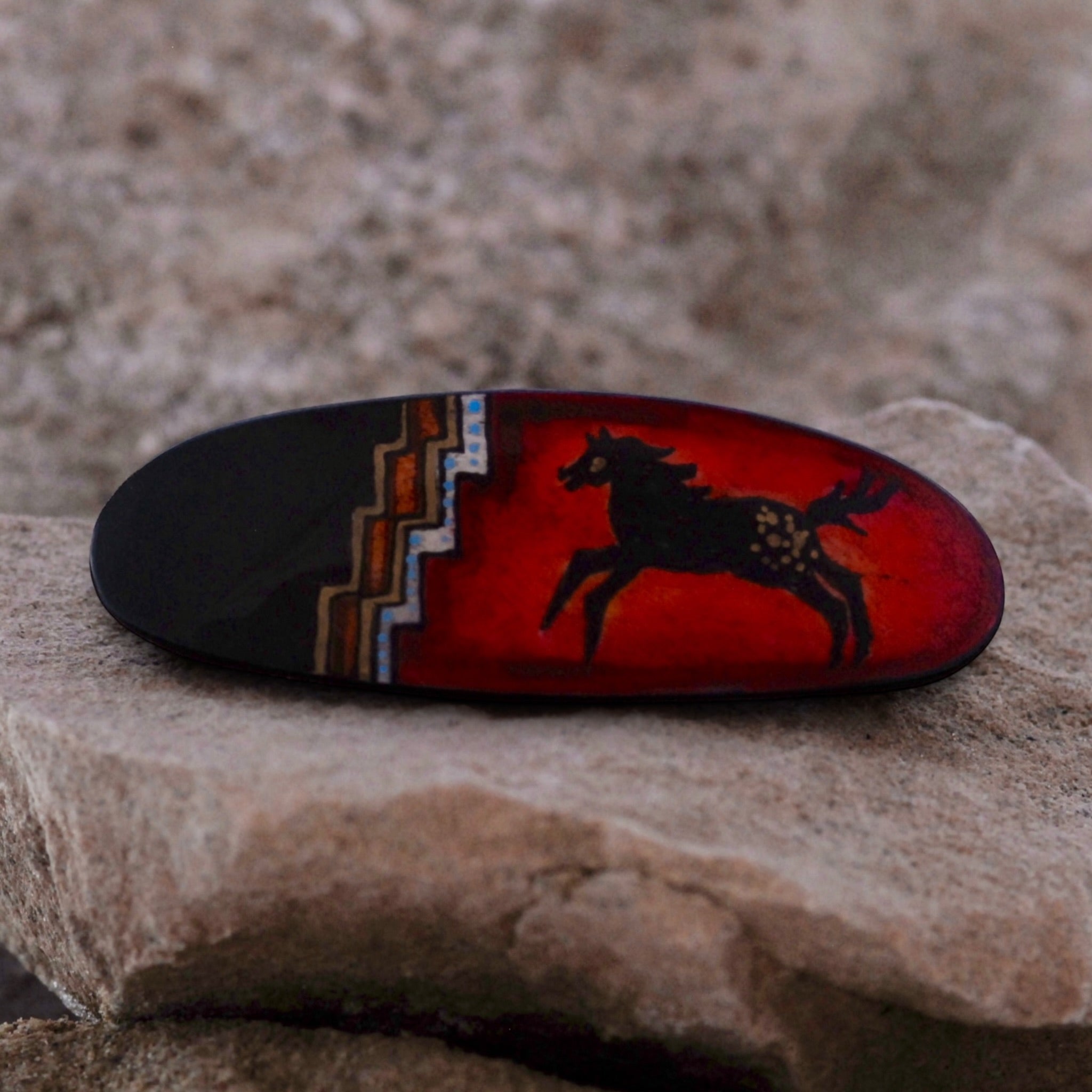 Antler Large Oval Barrette - Red