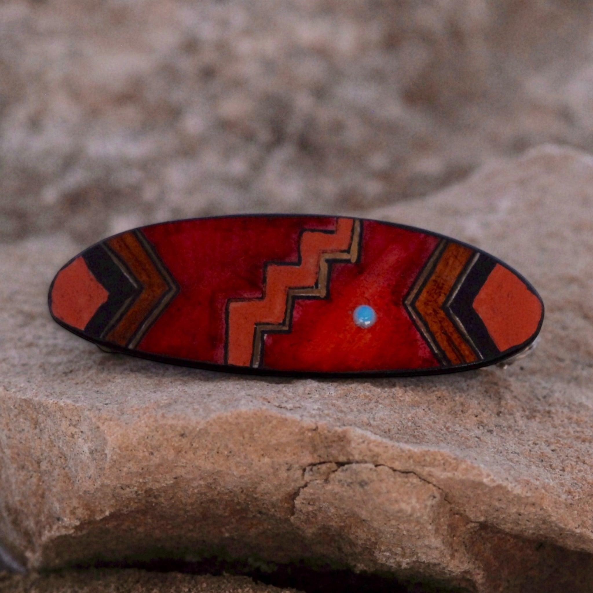 Antler Small Oval Barrette - Red