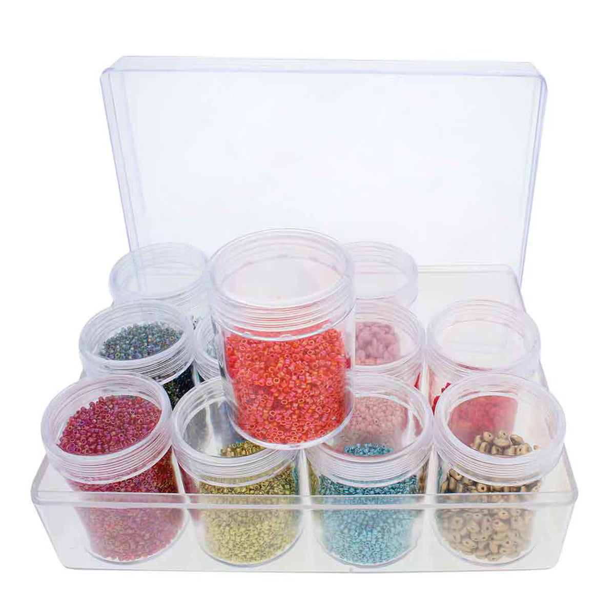 Clear Bead Storage Box with 30 Jars | 1” Containers | 6.4” x 5.4”
