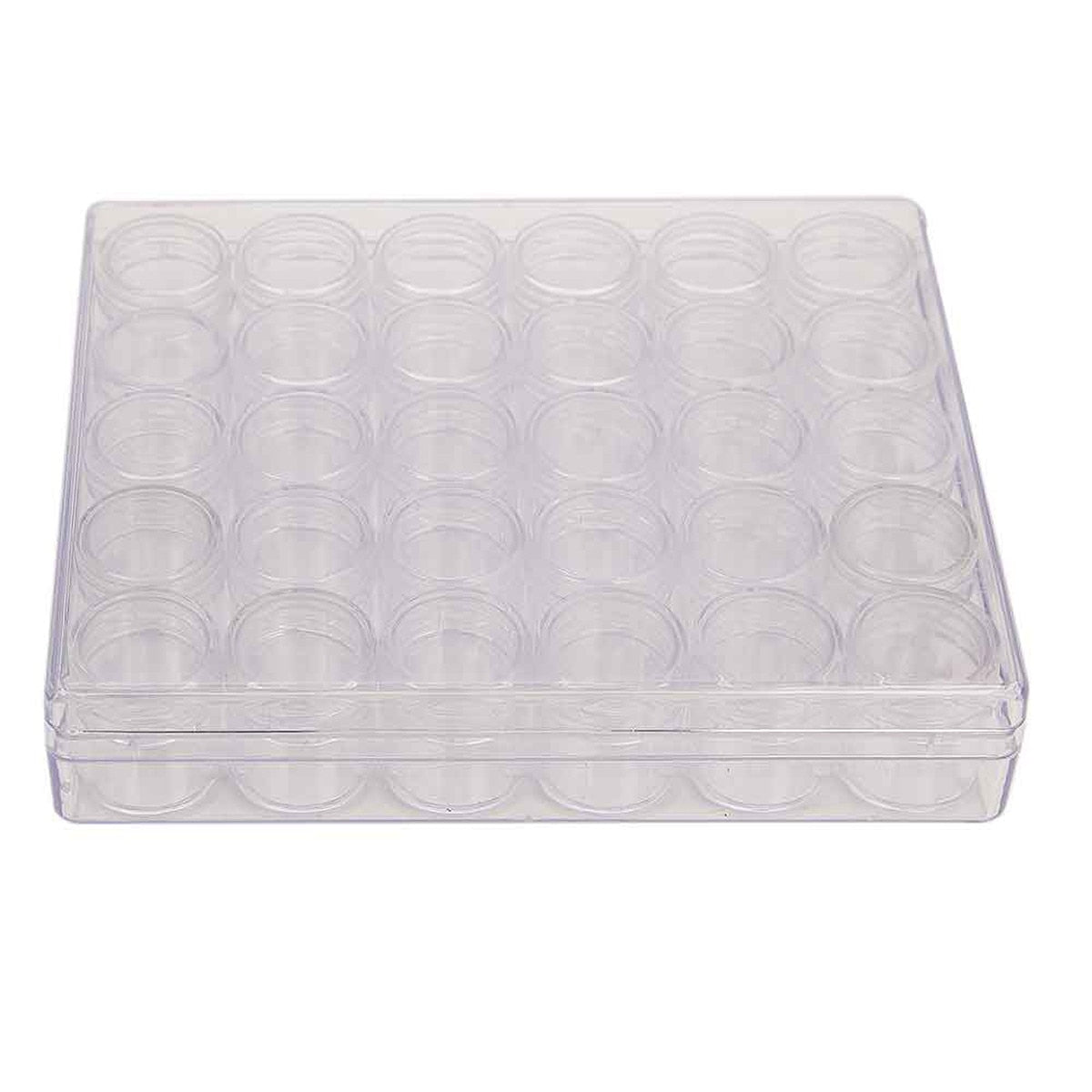 Clear Bead Storage Box with 30 Jars | 1” Containers | 6.4” x 5.4”