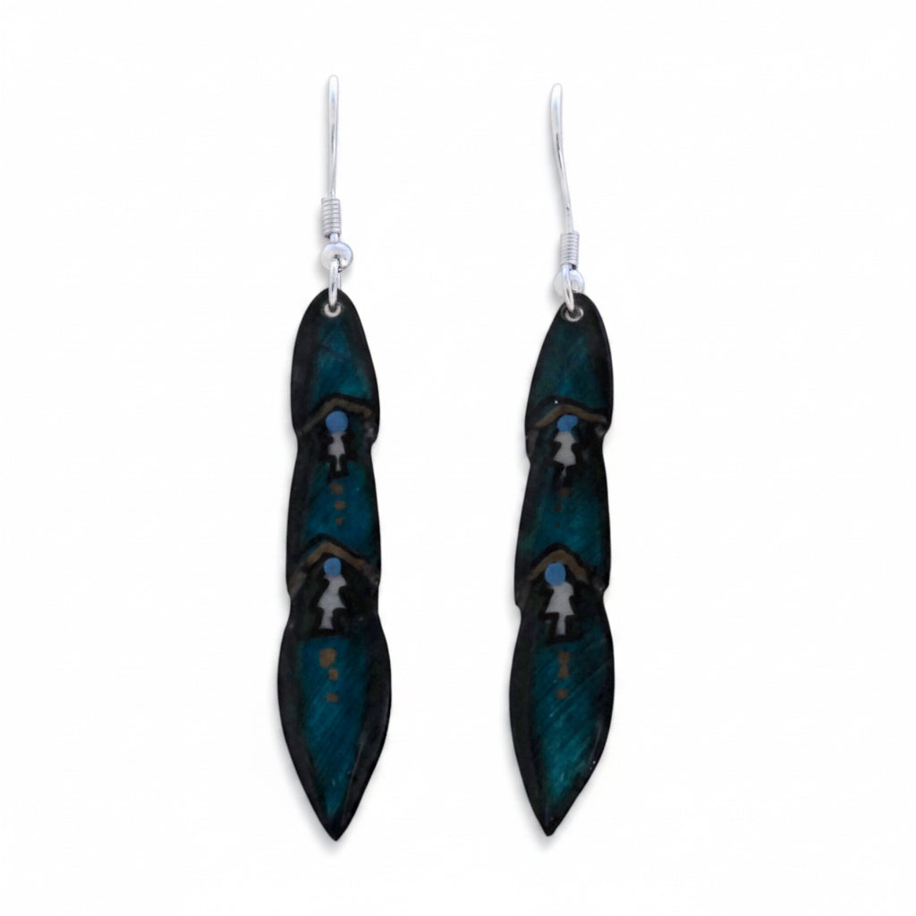 Antler Pony Feather Earrings - Teal