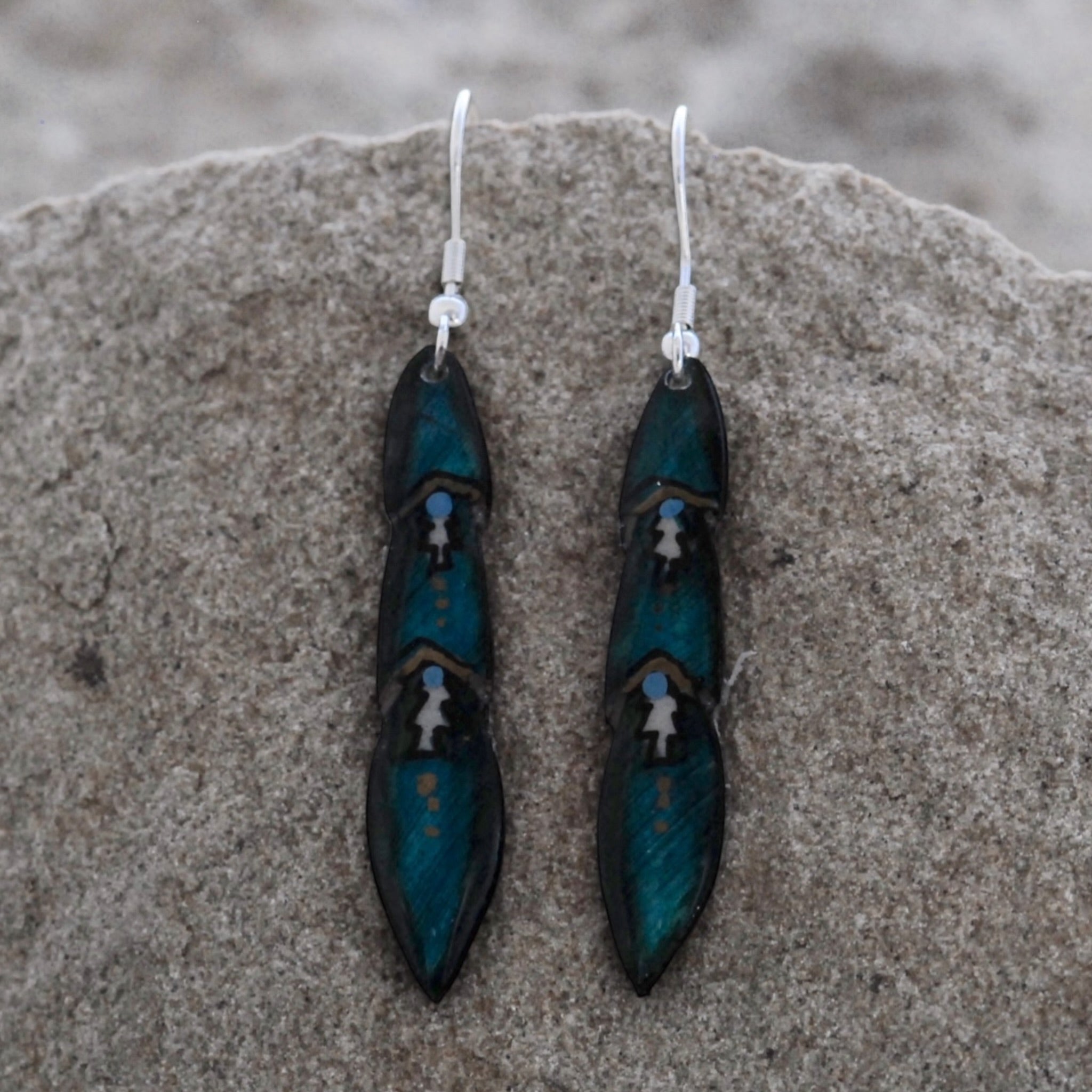 Antler Pony Feather Earrings - Teal