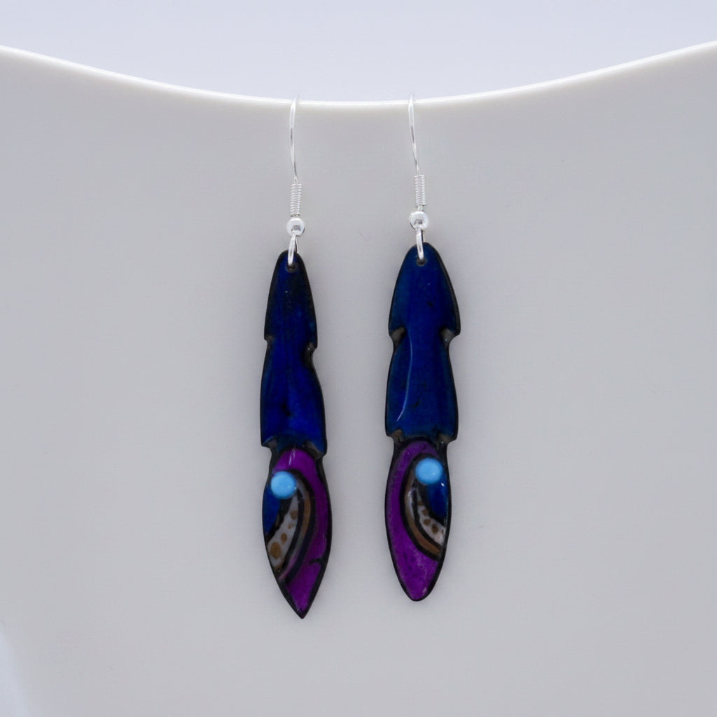 Antler Pony Feather Earrings - Blue