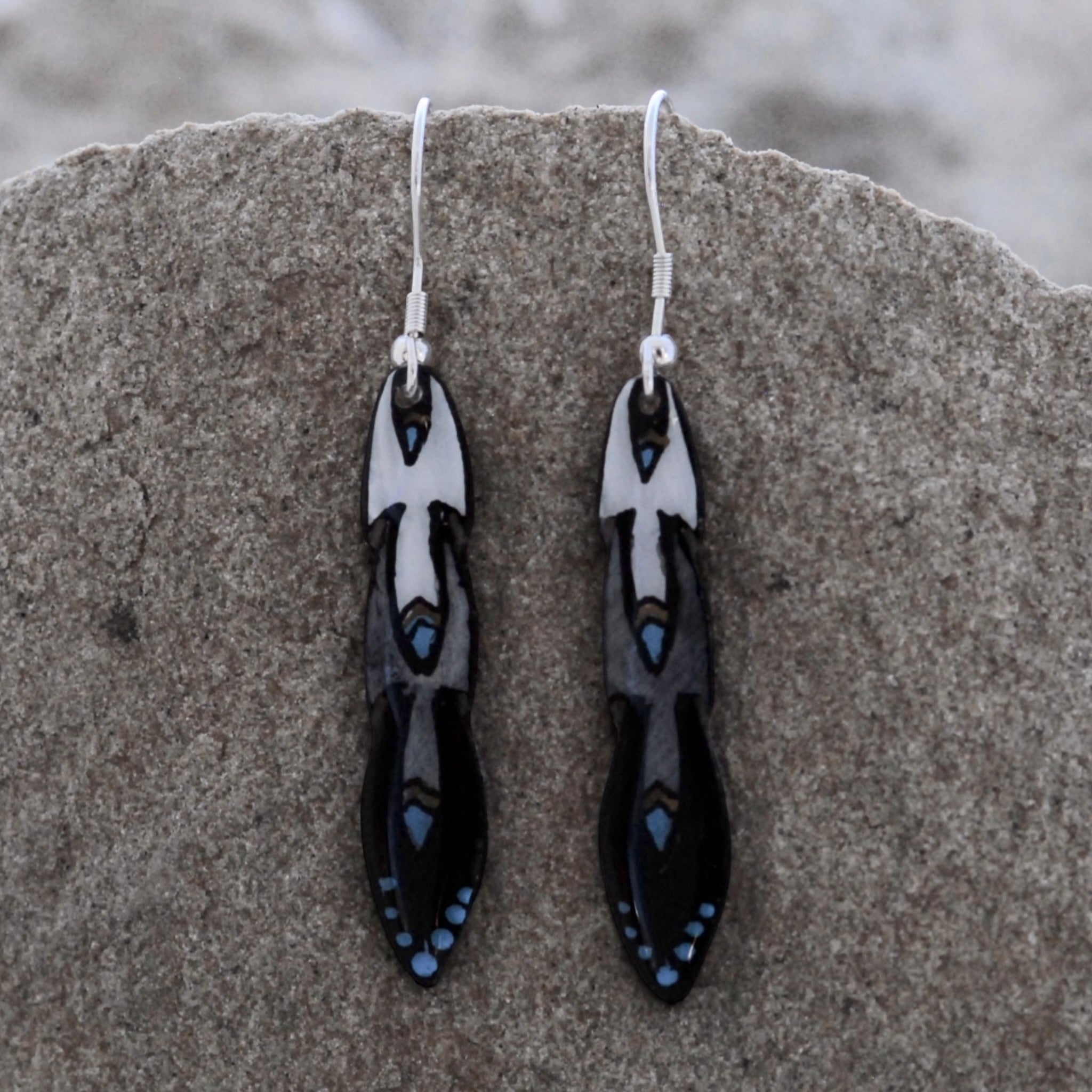 Antler Pony Feather Earrings - Black
