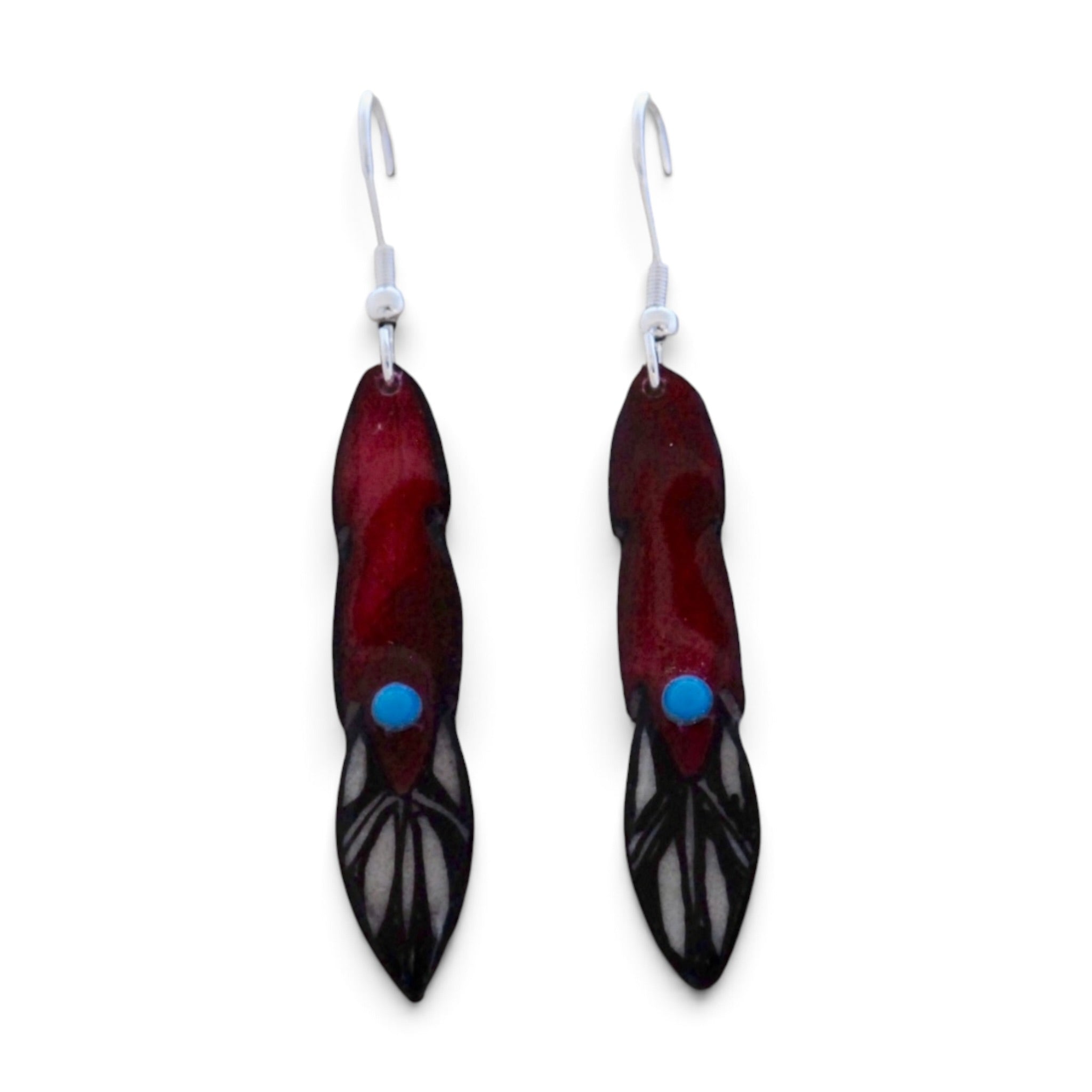 Antler Pony Feather Earrings - Red