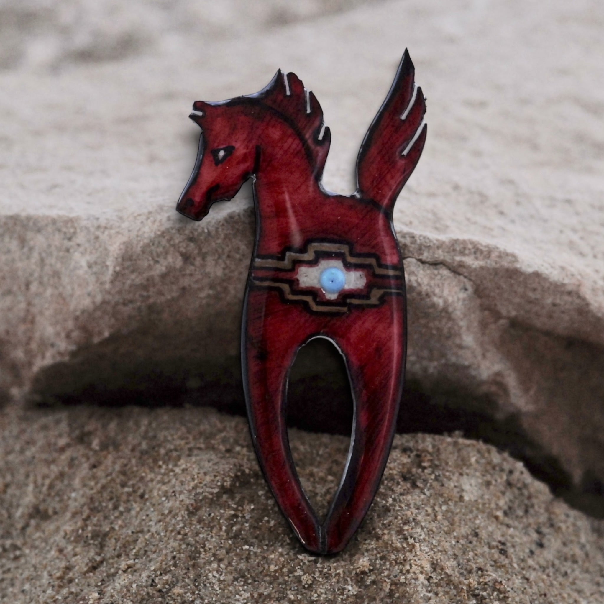 Antler Prancing Pony Pin - Red