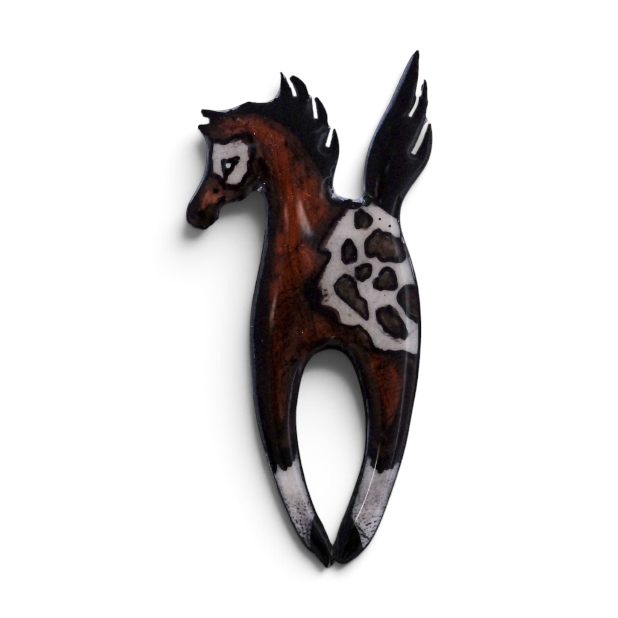 Antler Prancing Pony Pin - Brown