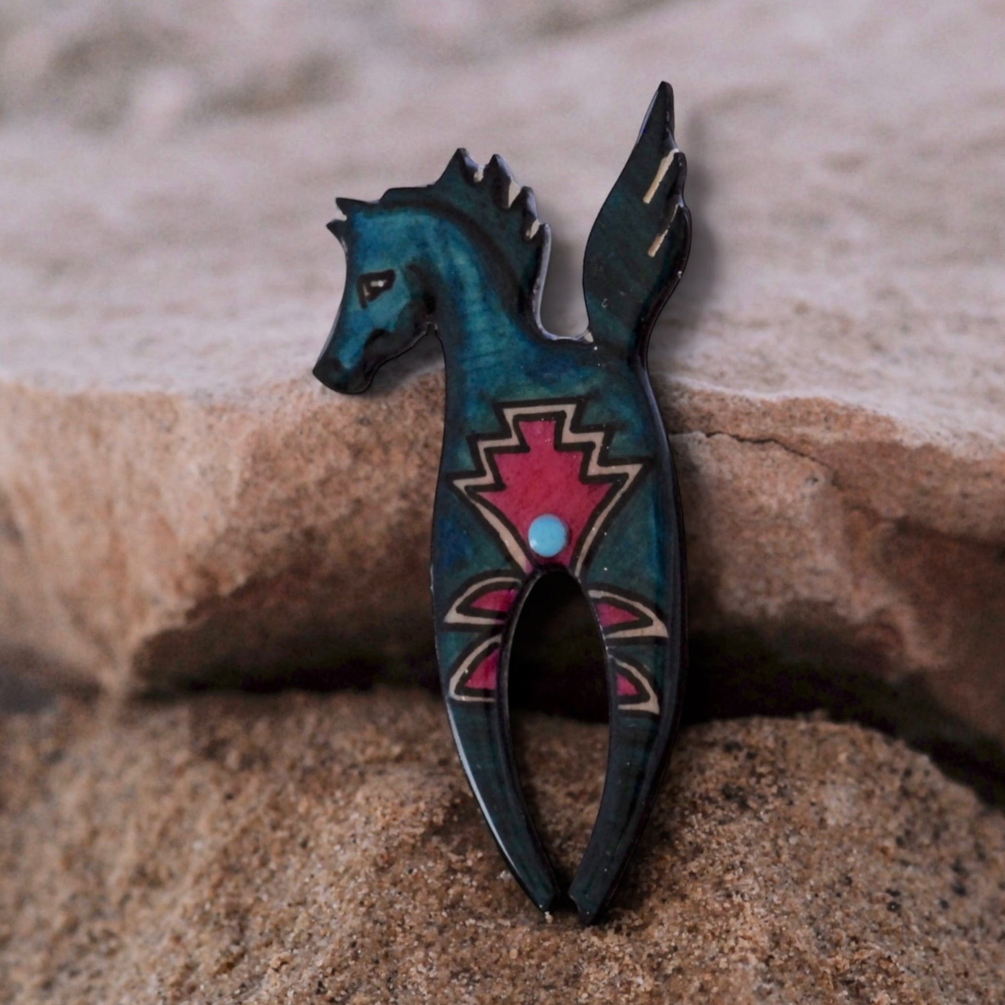 Antler Prancing Pony Pin - Teal