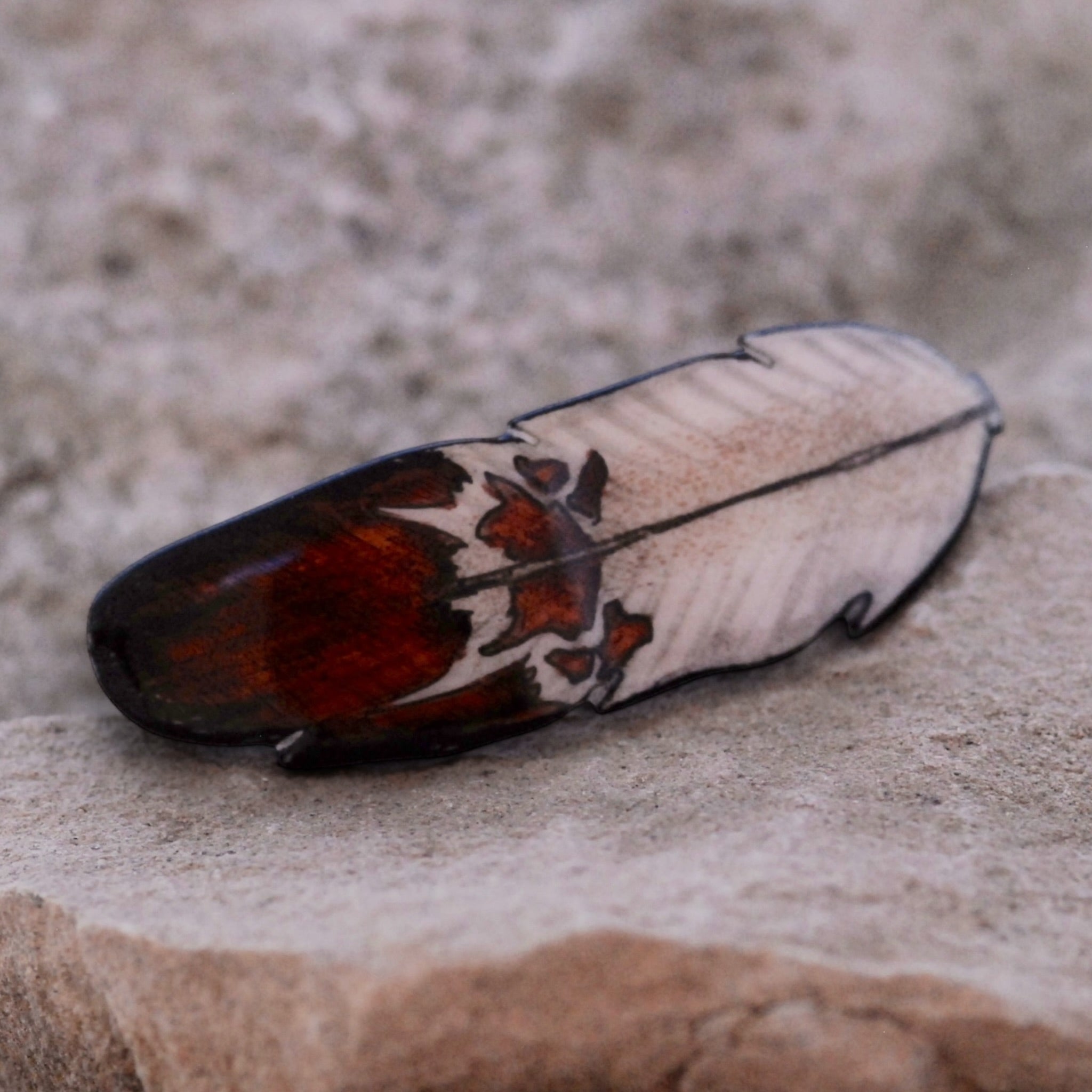 Antler Single Feather Barrette - Brown