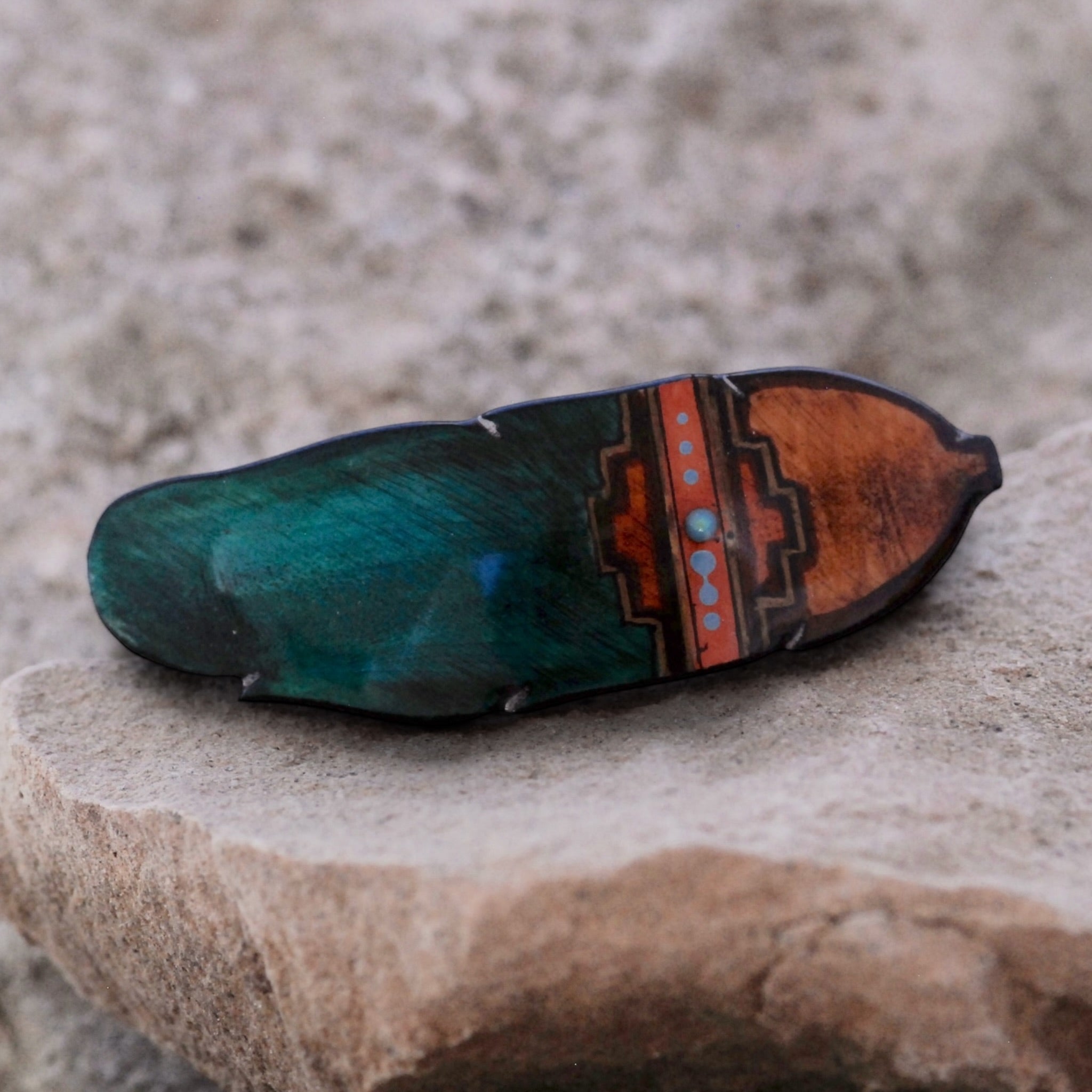 Antler Single Feather Barrette - Teal