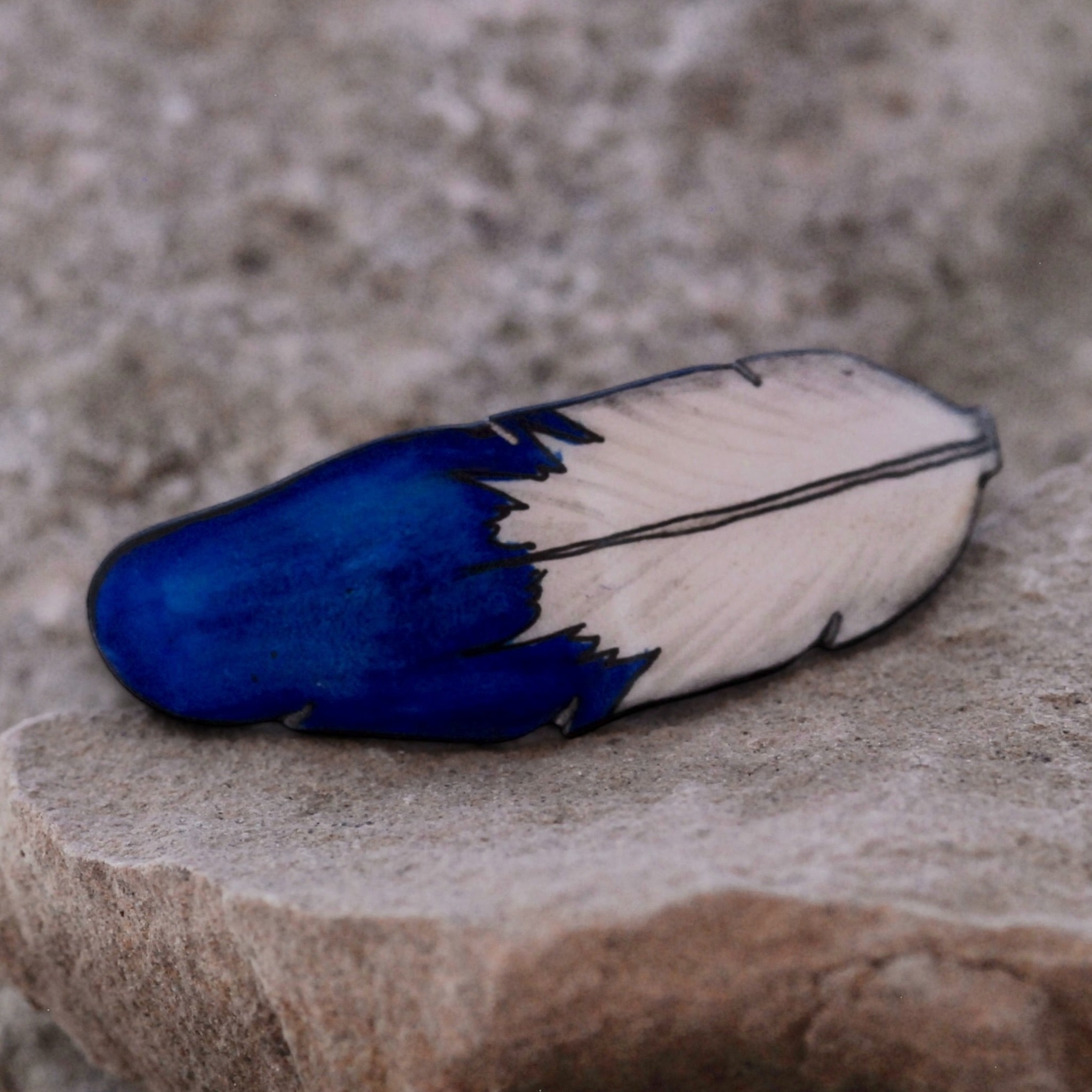 Antler Single Feather Barrette - Blue