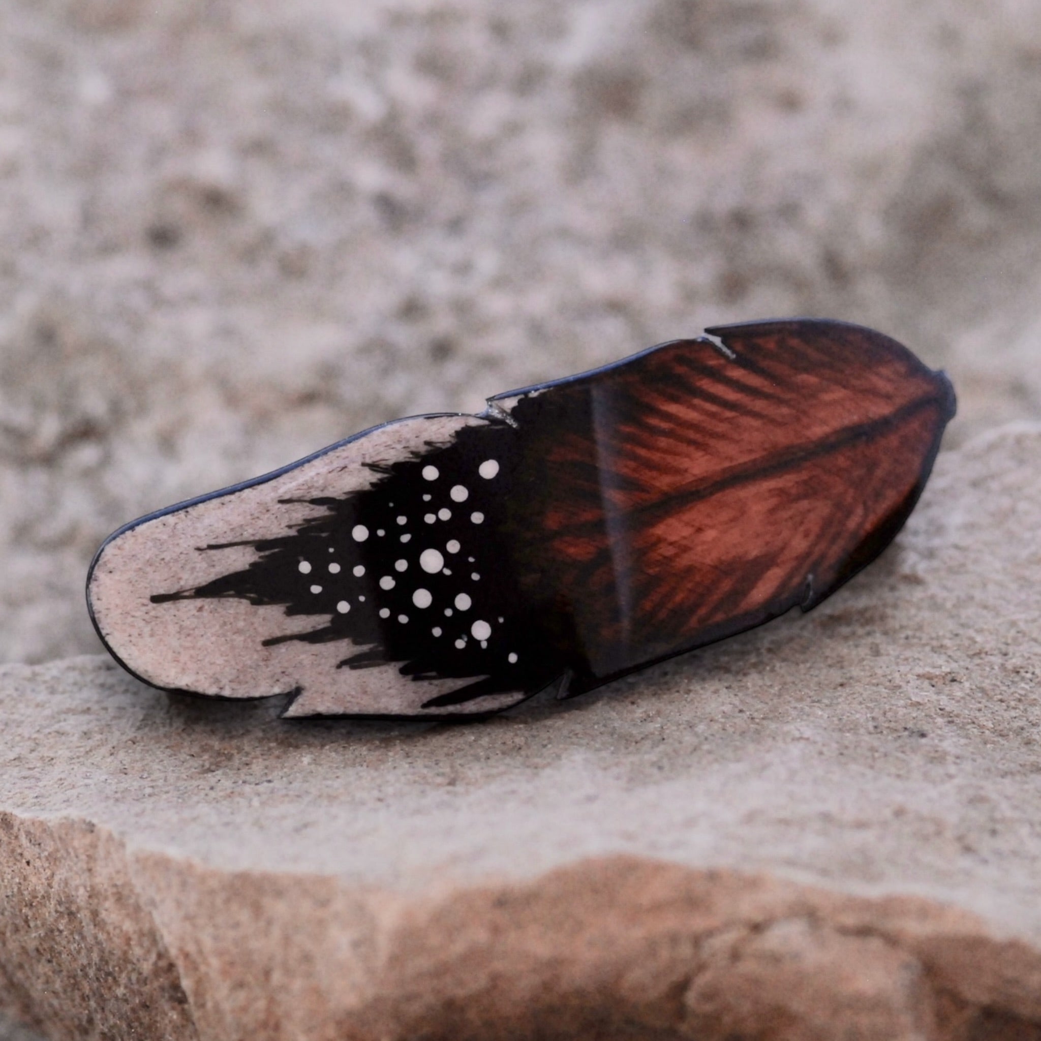 Antler Single Feather Barrette - Brown