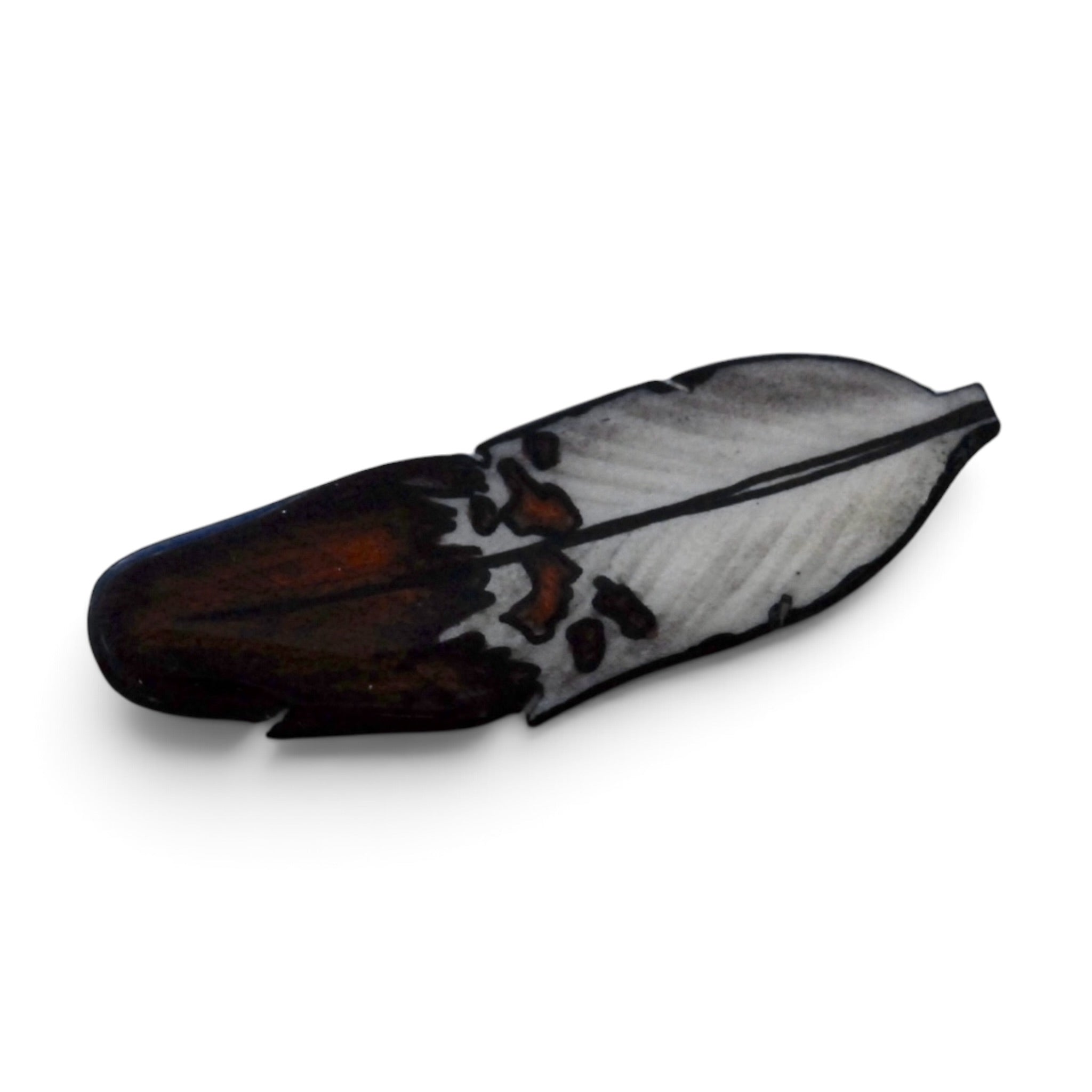 Antler Single Feather Pin - Brown