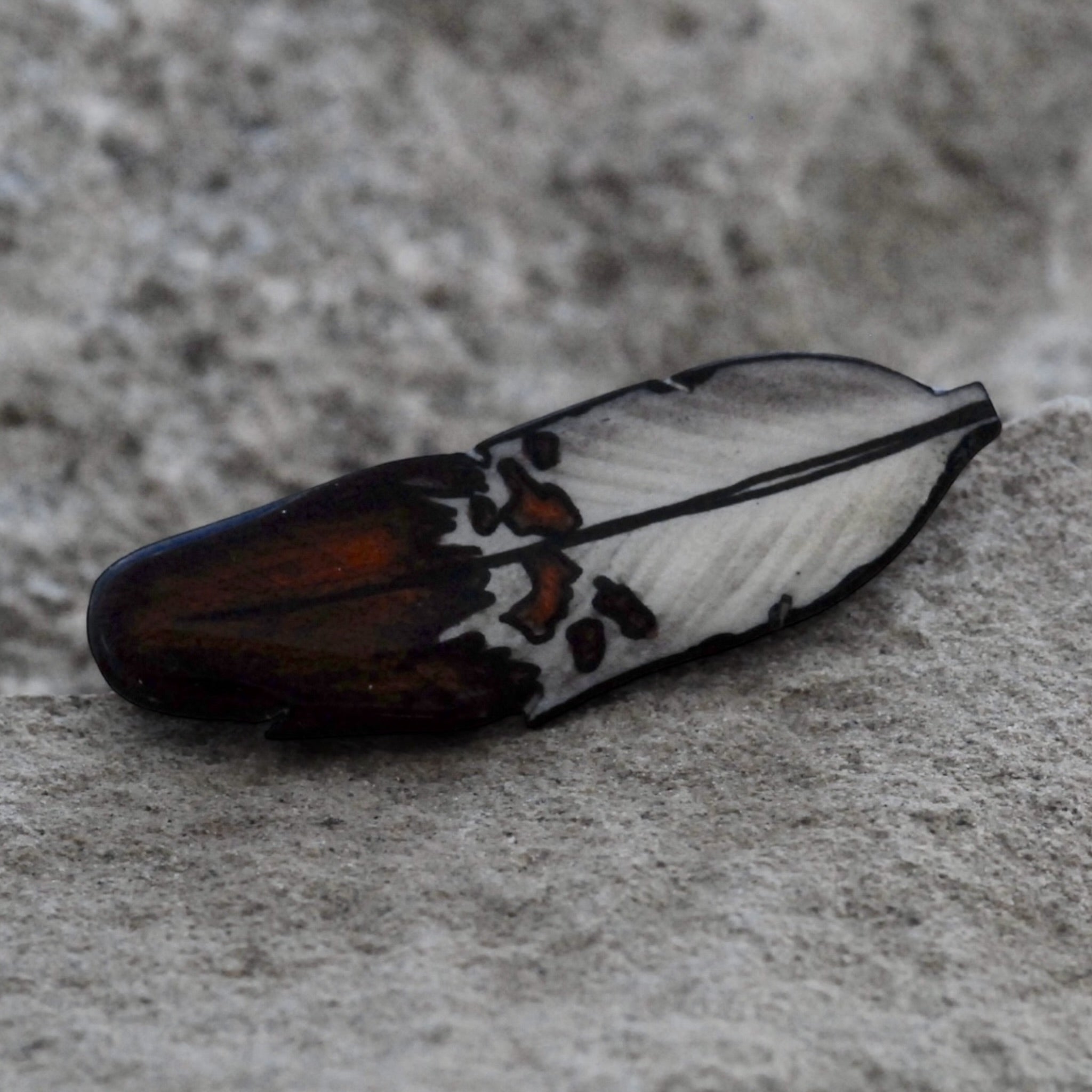 Antler Single Feather Pin - Brown