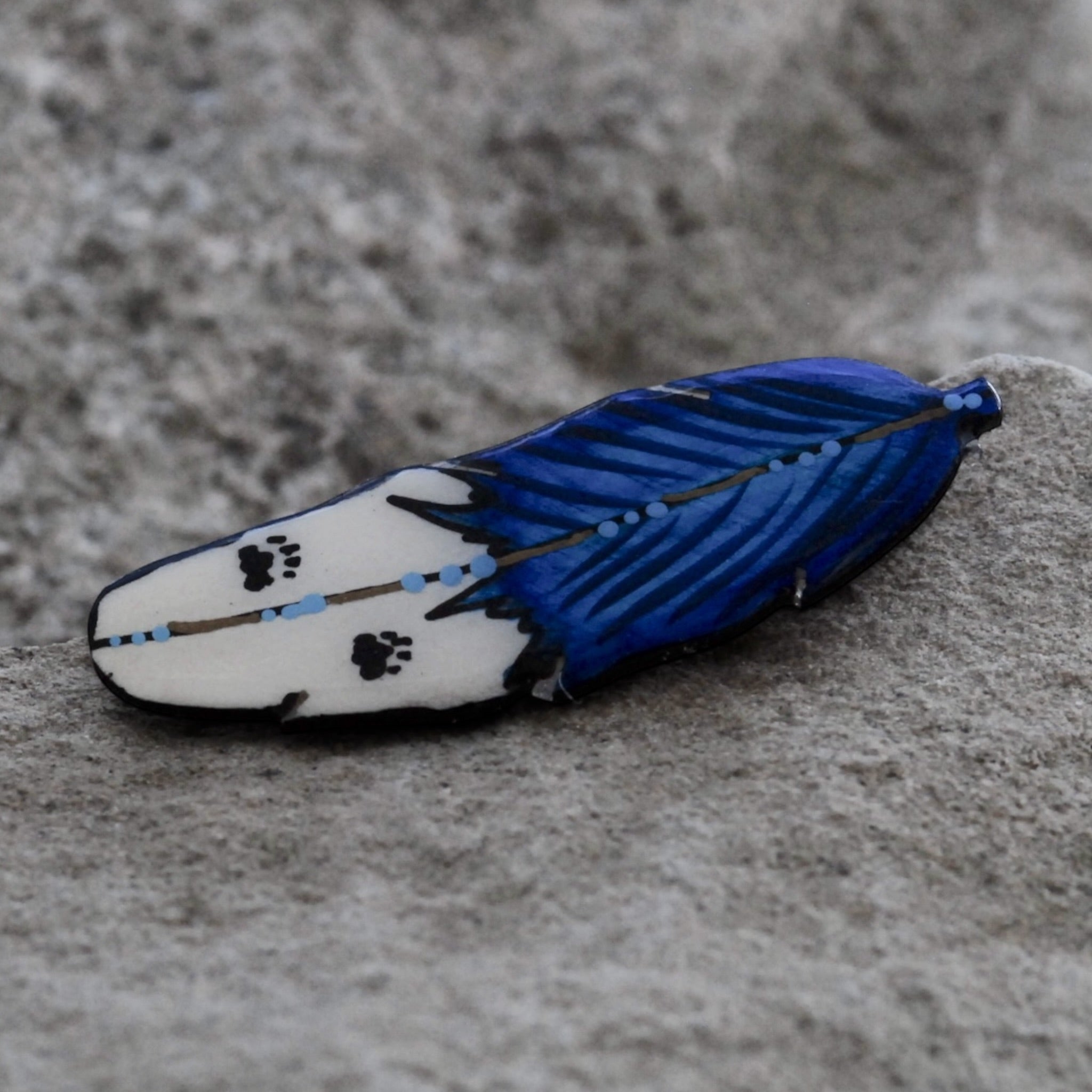 Antler Single Feather Pin - Blue