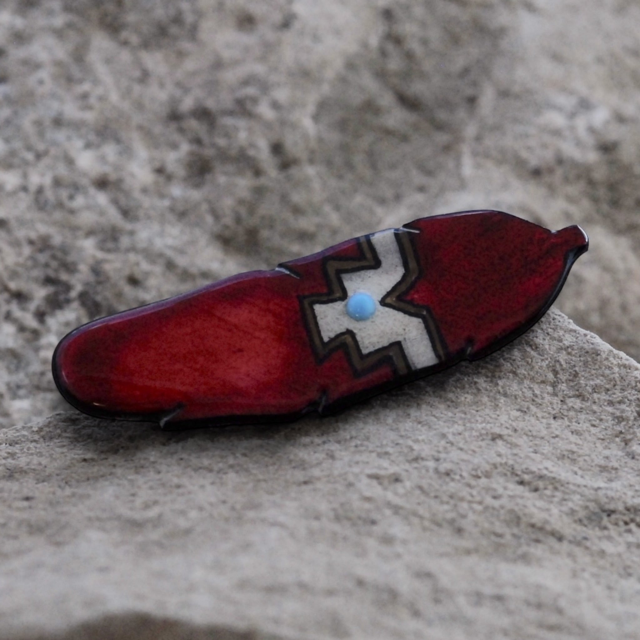 Antler Single Feather Pin - Red