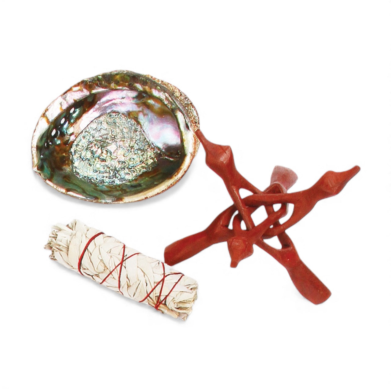 3-Piece Smudging Set – Abalone Shell, Wood Stand, & Sage Smudge