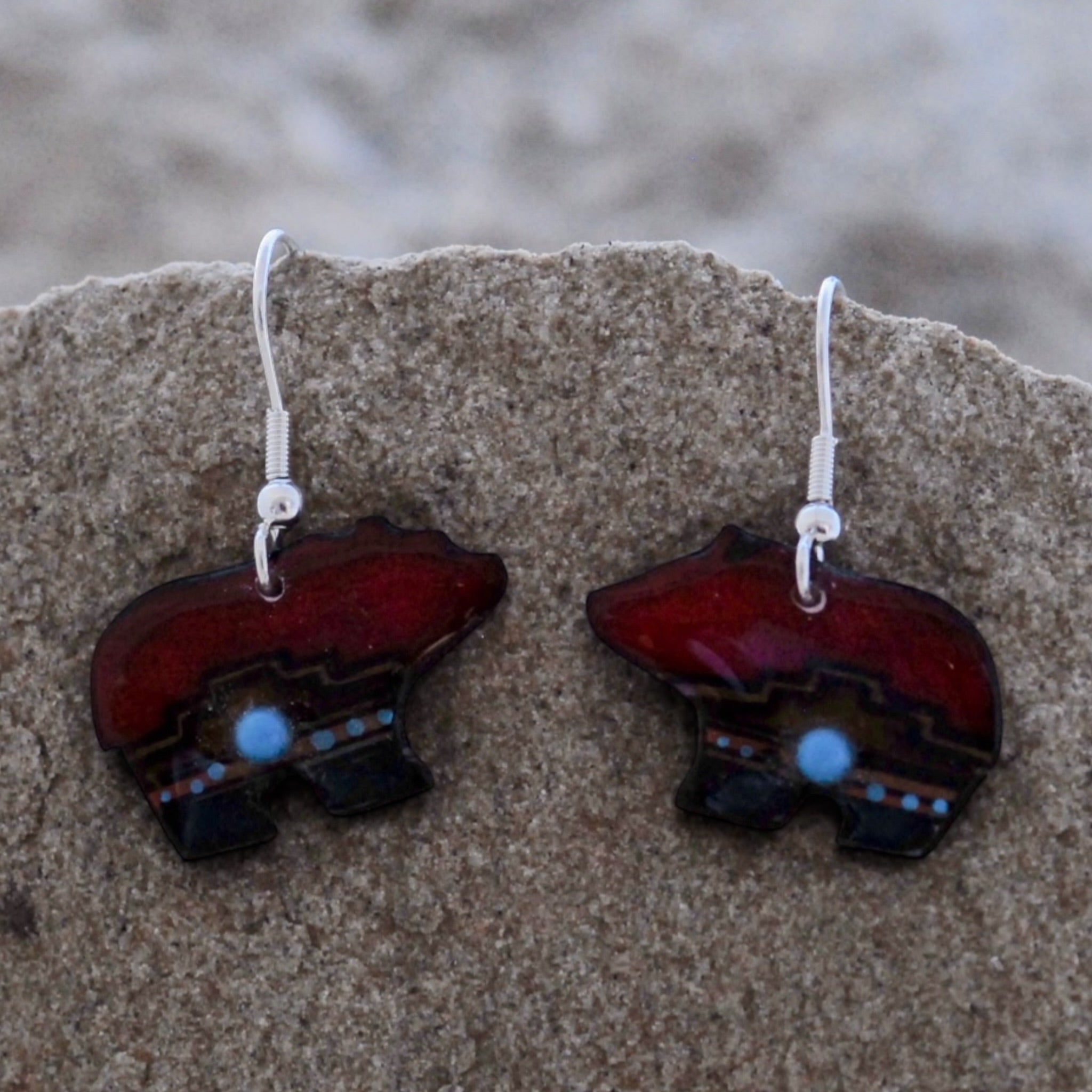 Antler Walking Bear Earrings - Red
