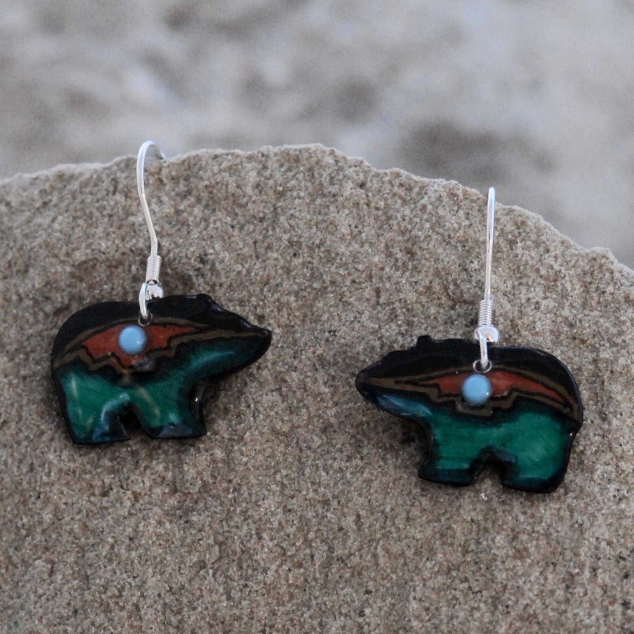 Antler Walking Bear Earrings - Teal